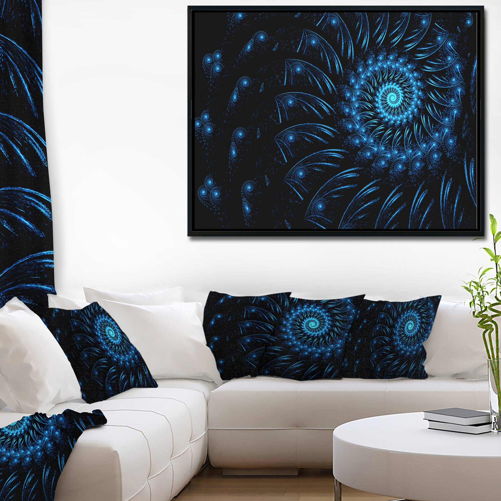 Designart - Endless Spiral Snail Blue - Abstract Canvas art print in Black Frame