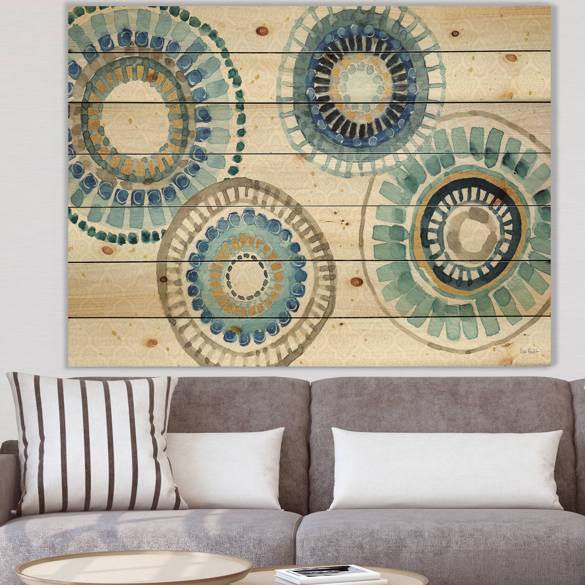 Designart - Modern Gold Timetable II - Mid-Century Modern Print on Natural Pine Wood