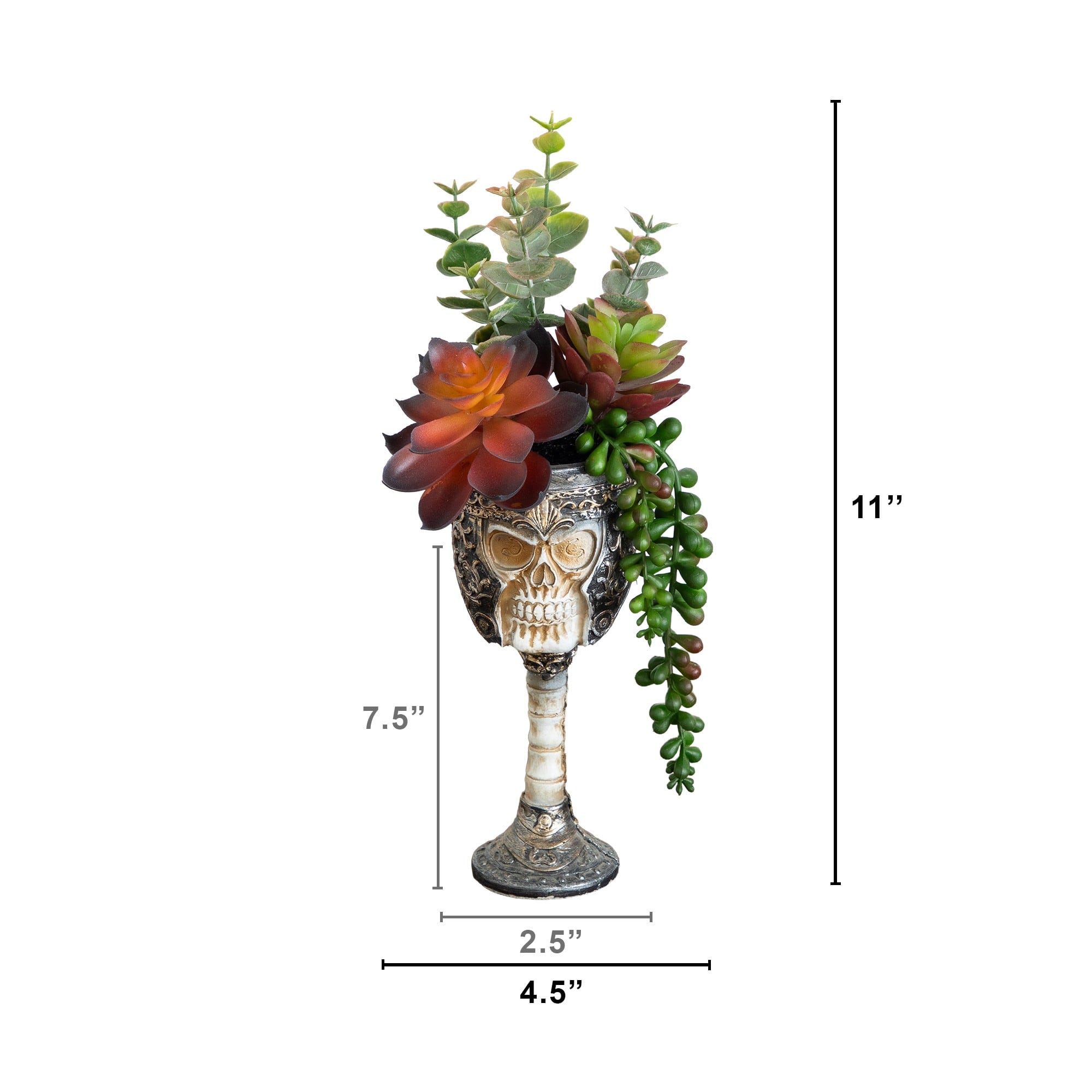 11" Artificial Halloween Succulent Garden in Skull Chalice Planter
