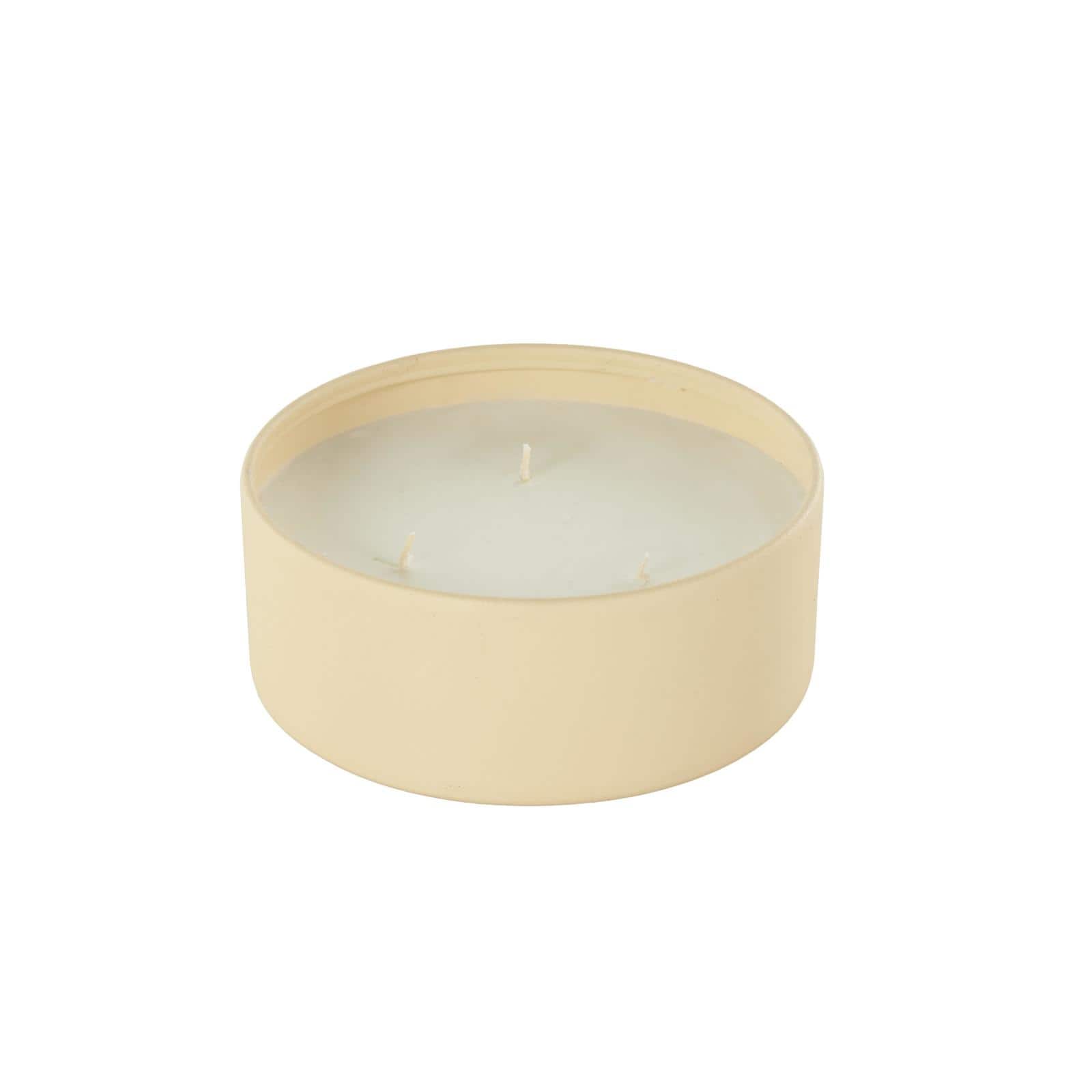 Ivory and Iris 22oz. Beige with White Wax 3 Wick Rose Blossom & Sandalwood Scented Metal Candle