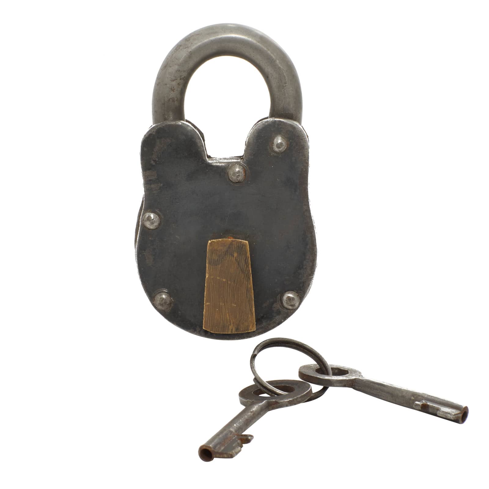 Grey Metal Industrial Lock and Key, 2" x 4" x 2"