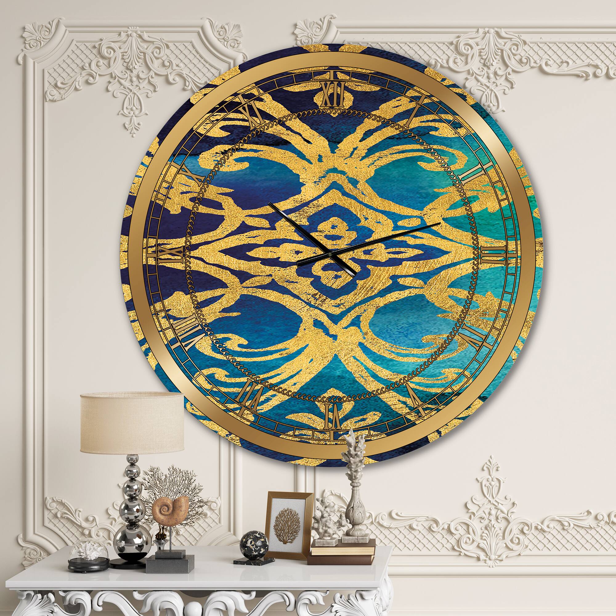 Designart Metallic Glam Indigo Form I Glam Wall Clock