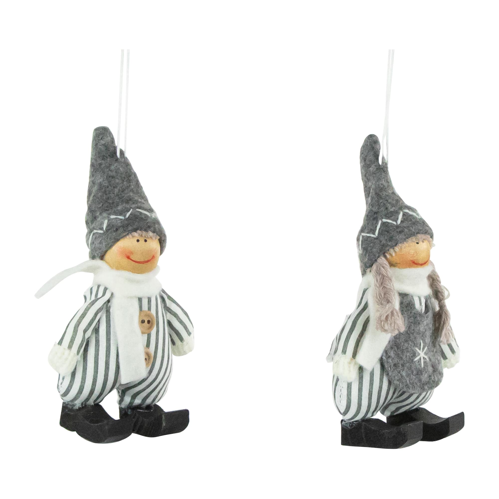 5.5" Gray & White Plush Twin Christmas Ornament Set