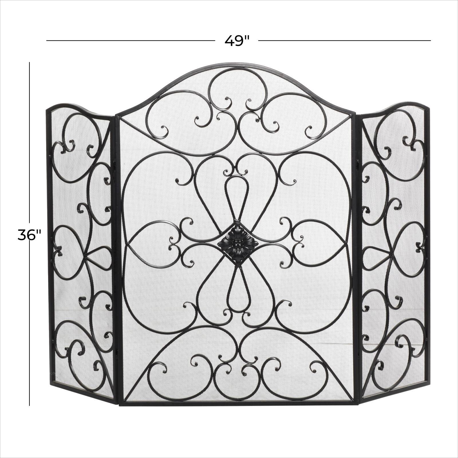 Black Metal Traditional Fireplace Screen, 36" x 49" x 1"