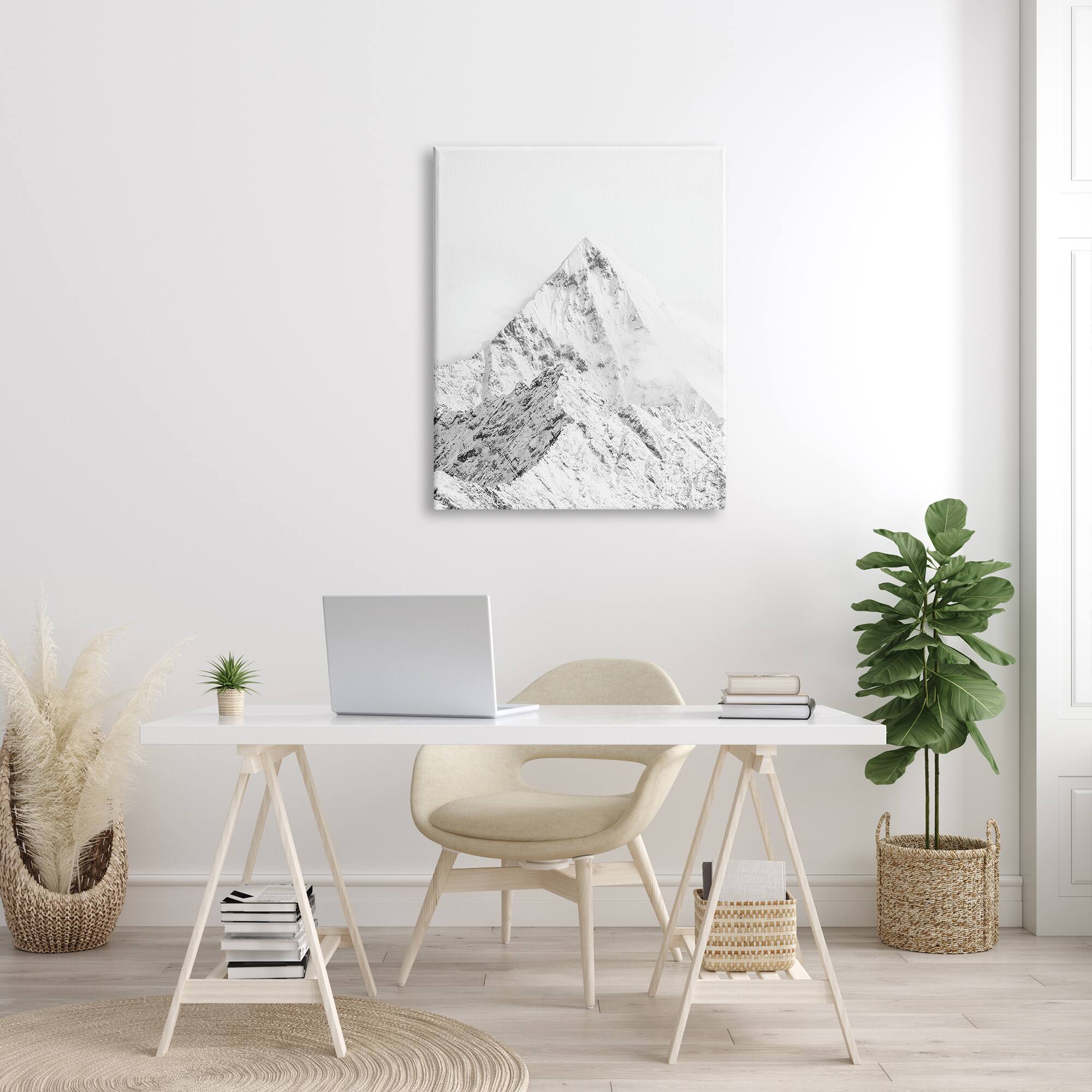 Stupell Industries Snowy Mountain Peak Sharp Lines Black White Canvas Wall Art