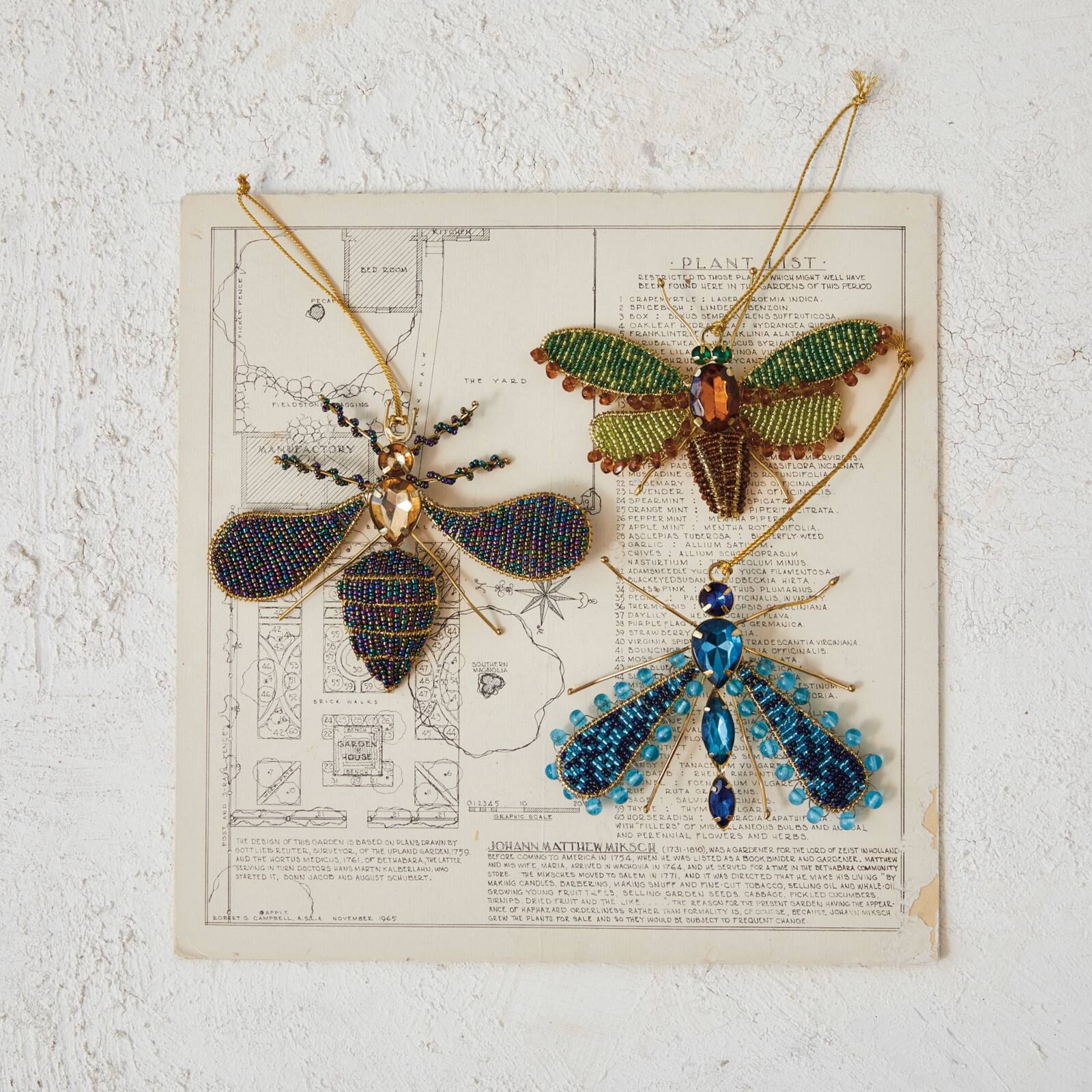 Hello Honey® 3 Pack 5" Insect Metal & Glass Beaded Ornaments