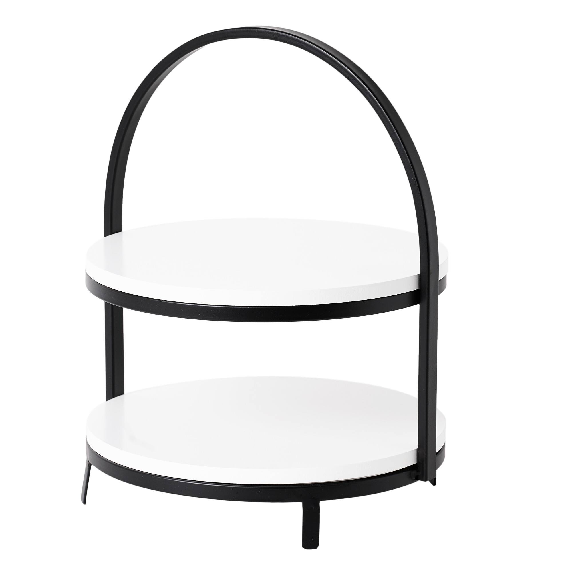 American Art Decor White 2-Tier Metal Storage Display Tray