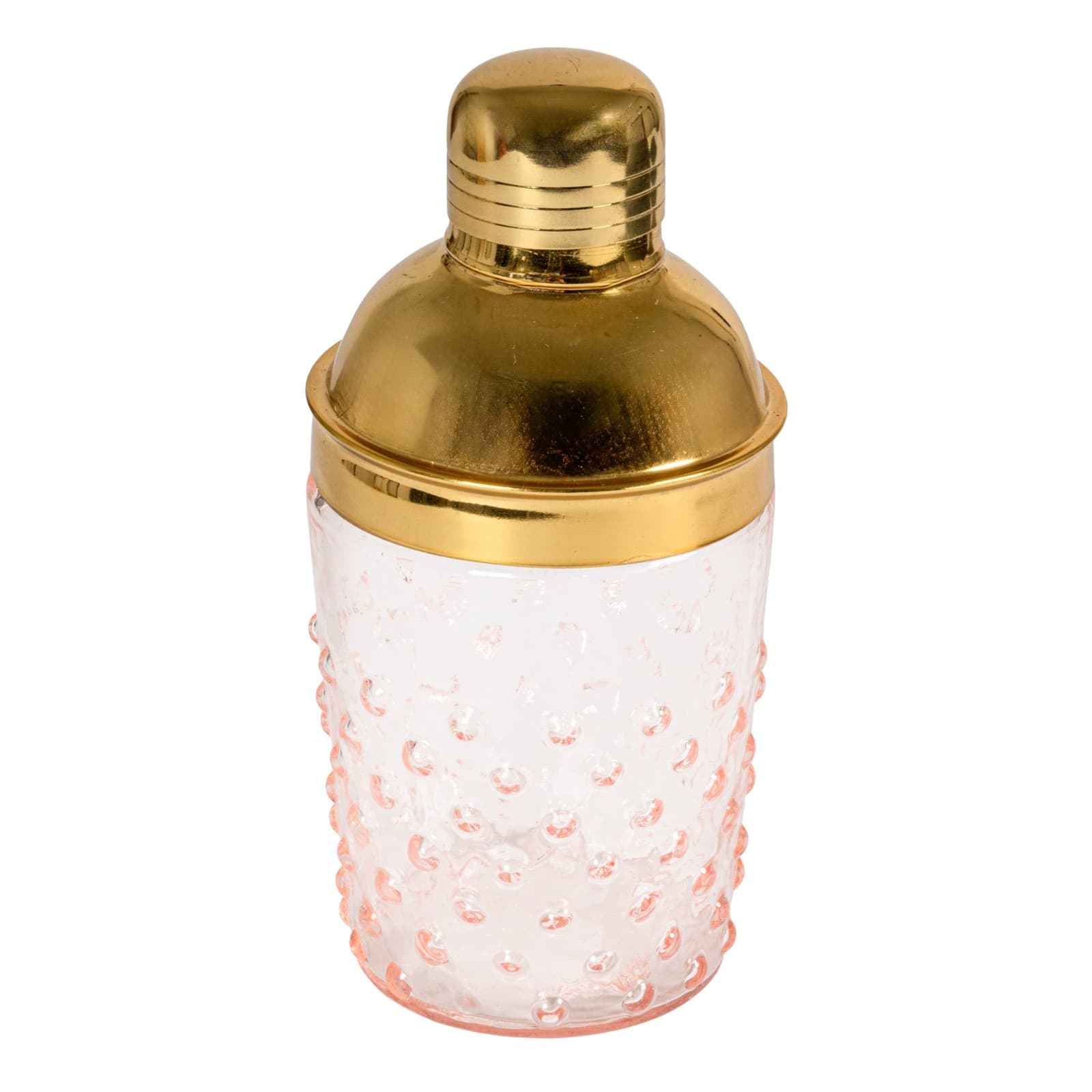 Hello Honey® Pink & Gold Hand-Blown Glass & Stainless Steel Hobnail Cocktail Shaker
