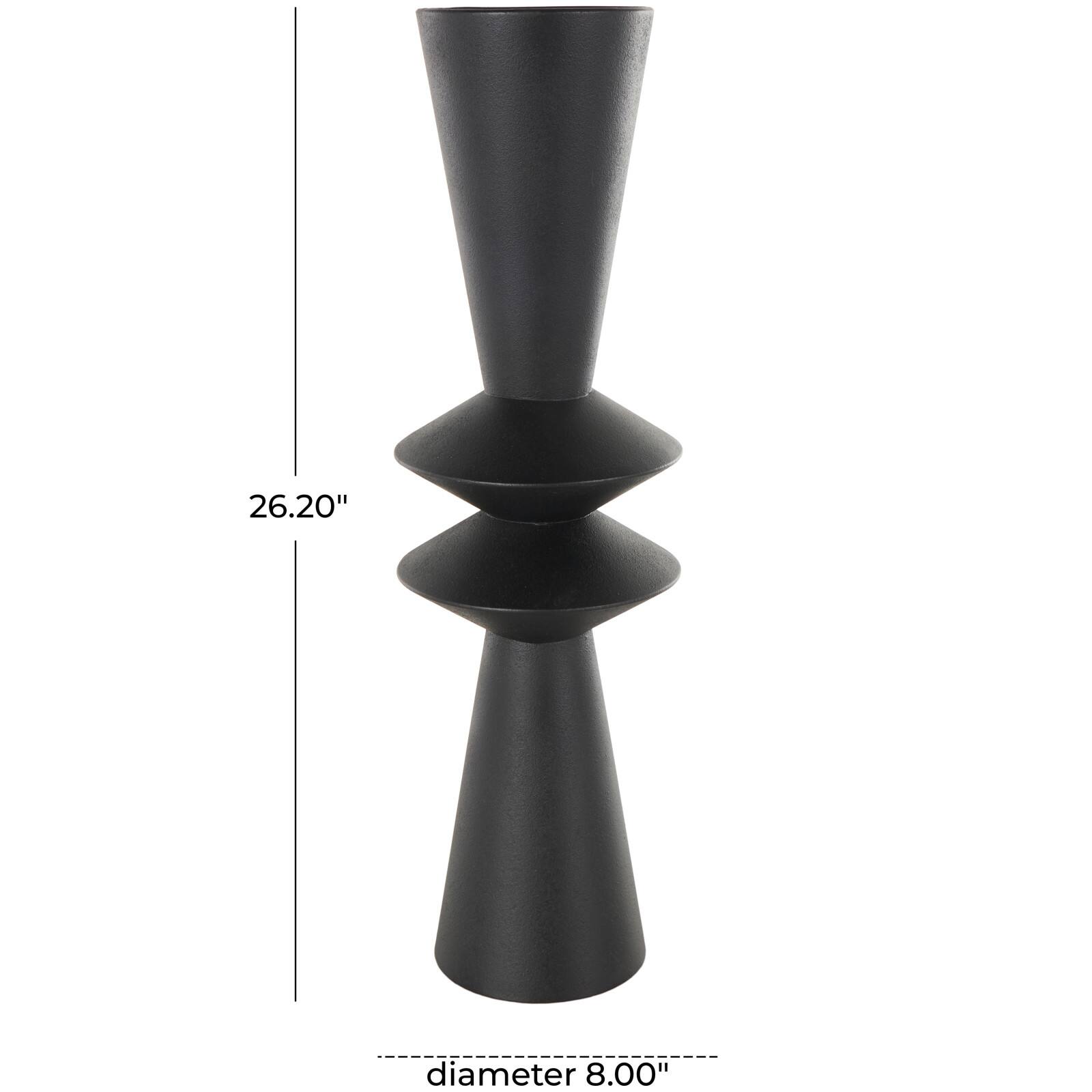 26" Black Fluted Metal Art Deco Vase