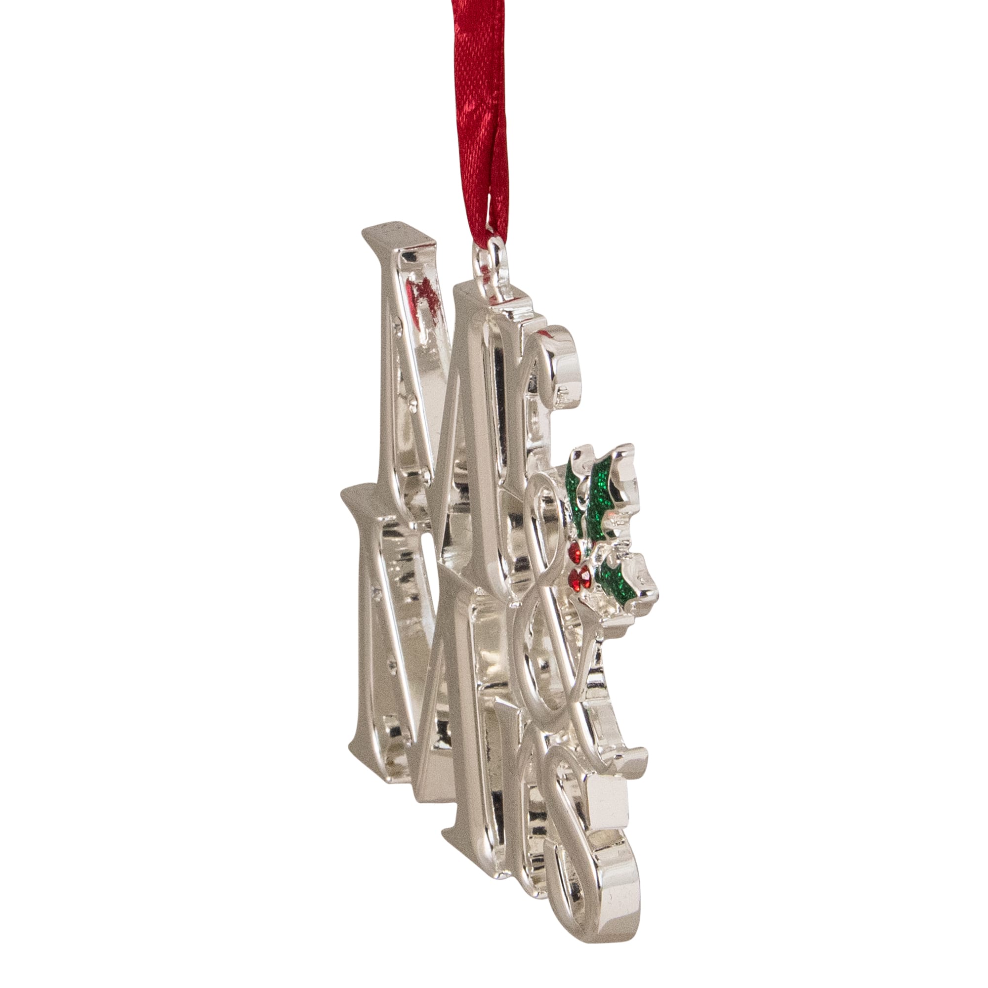 3.75" Silver "Mr & Mrs" with Holly Leaves Ornament