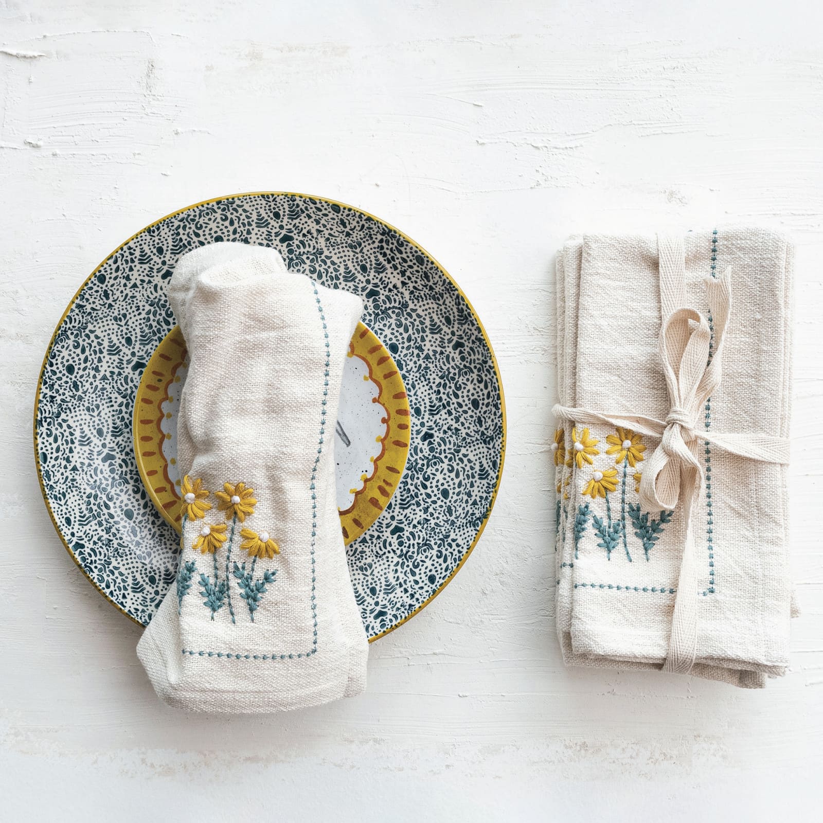Hello Honey® Multicolor Floral Hand-Embroidered Cotton Napkins, 4ct.