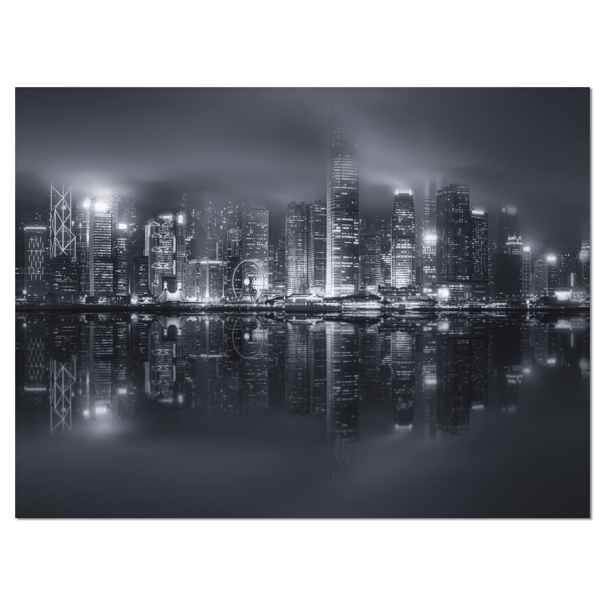 Designart - Hong Kong Black and White Skyline