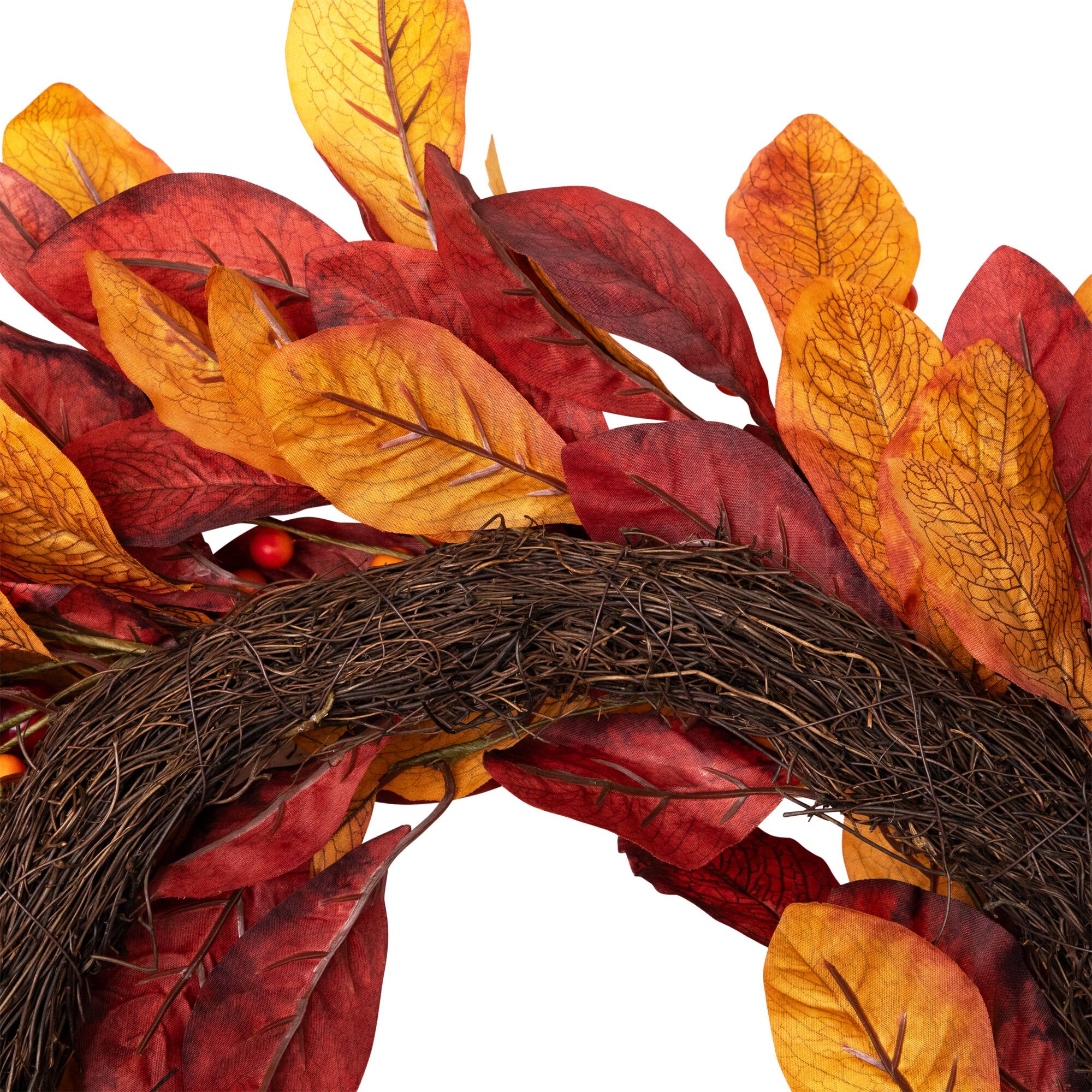24" Berries with Leaves Artificial Fall Harvest Twig Wreath