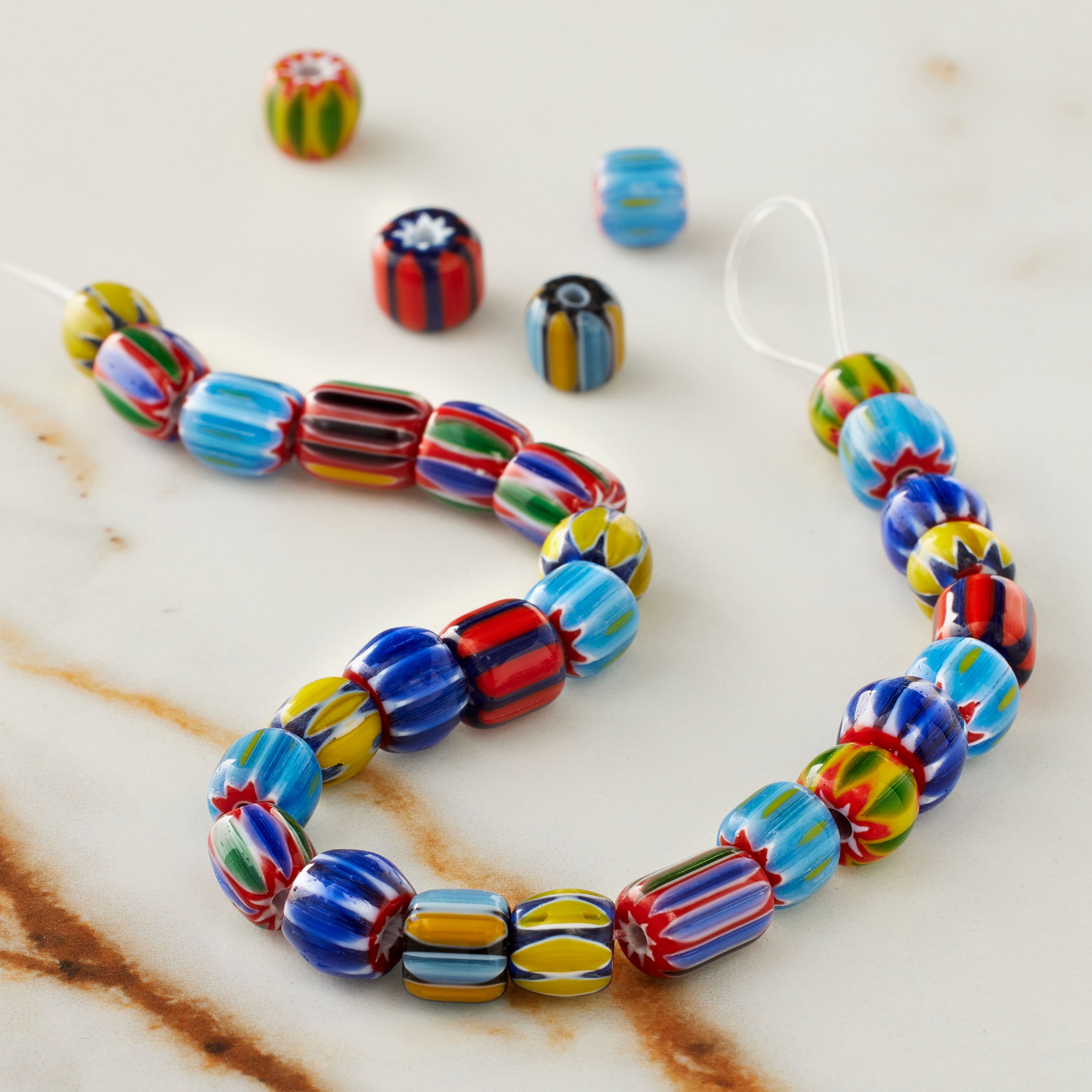 12 Pack: Multicolor Striped Lamp Work Glass Tube Beads by Bead Landing®