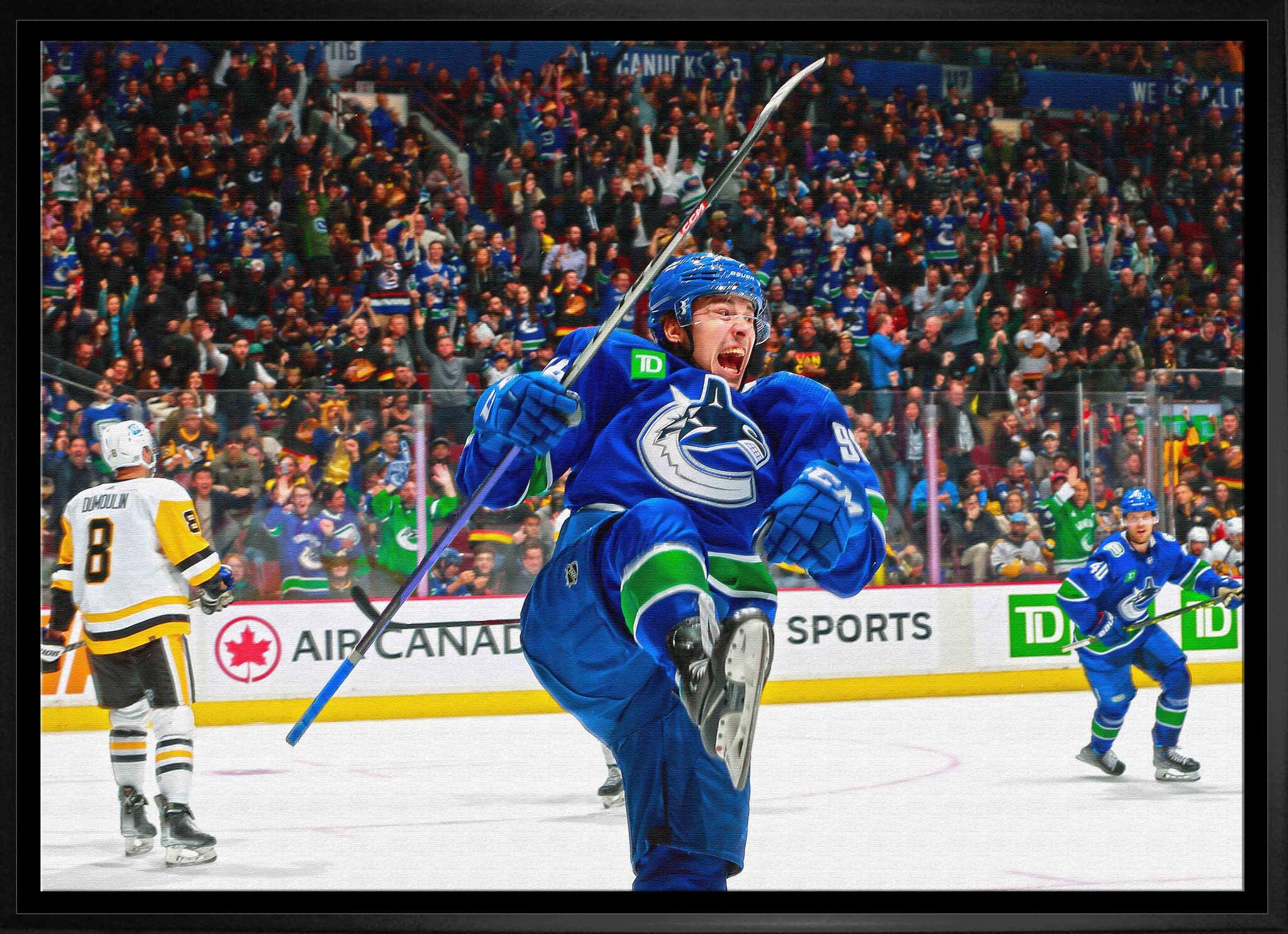 Andrei Kuzmenko 20" x 29" Framed Canvas Canucks Celebrating-H 31.5" x 22.5"