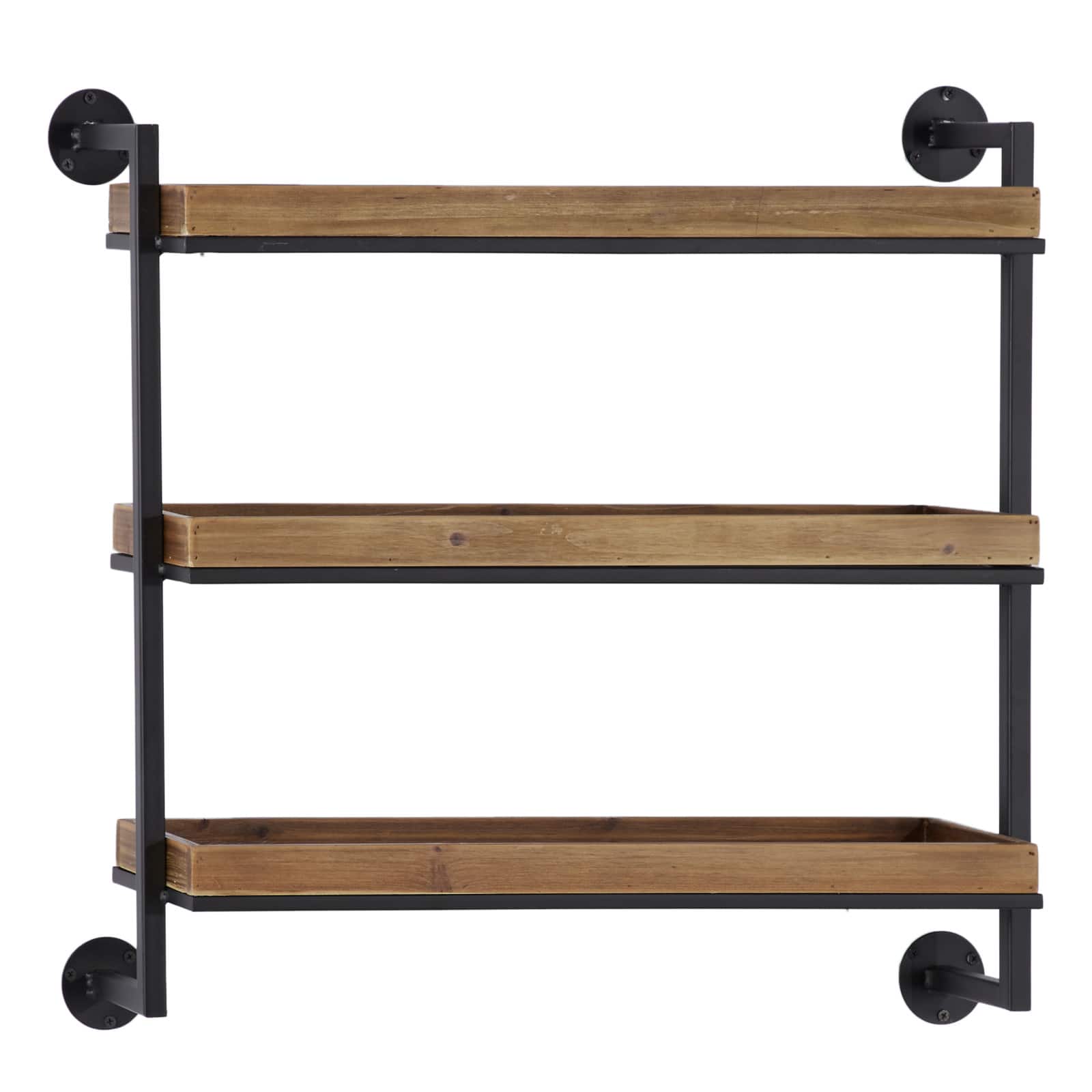 Brown Metal and Wood Industrial Wall Shelves, 7" x 26" x 23"