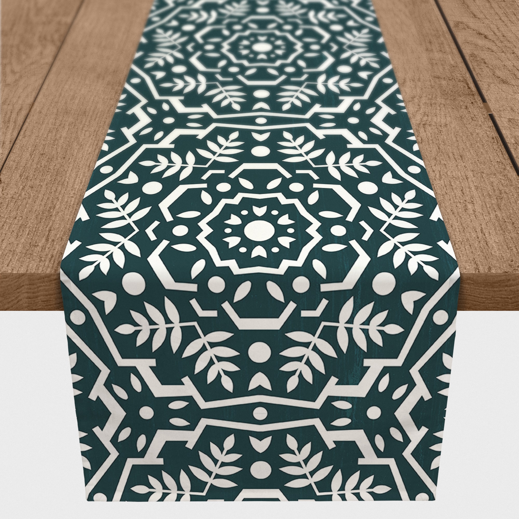 Folk Floral Teal 16" x 90" Cotton Twill Runner