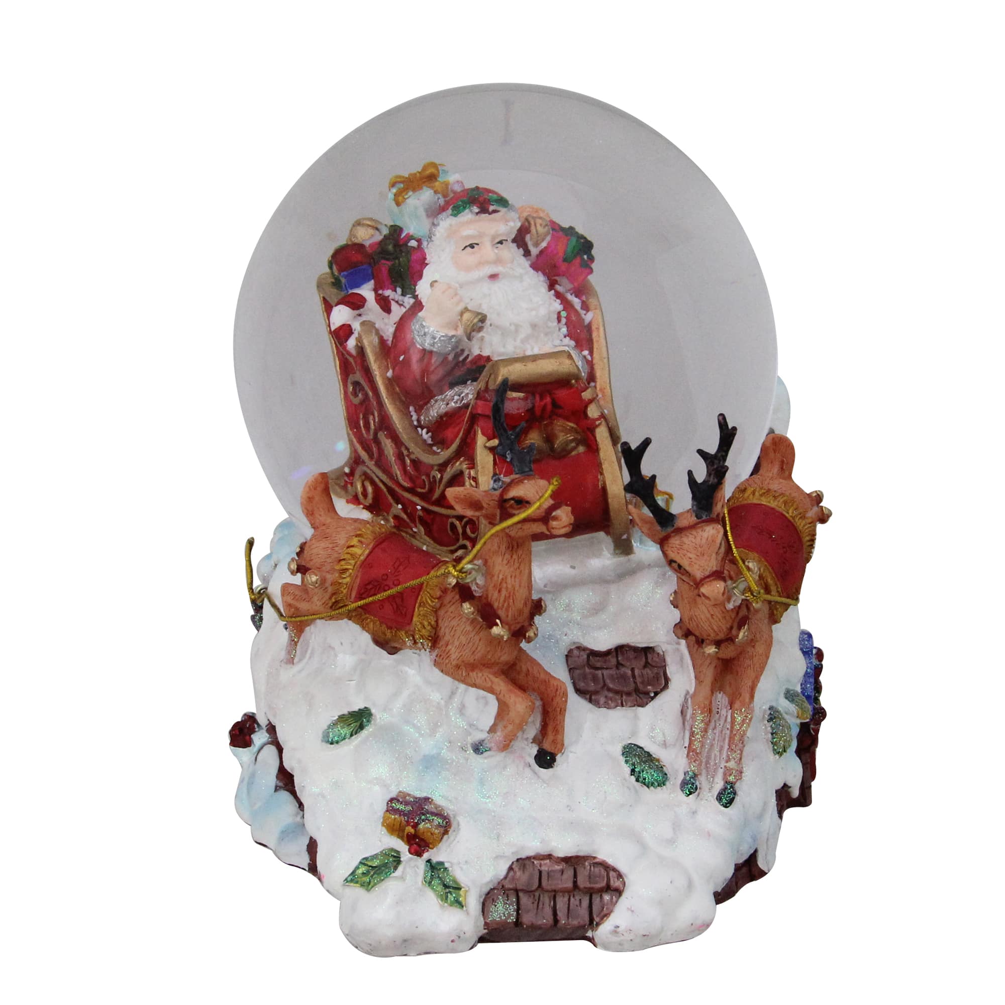 5.5" Santa Claus on Sleigh with Reindeer Musical Christmas Snow Globe