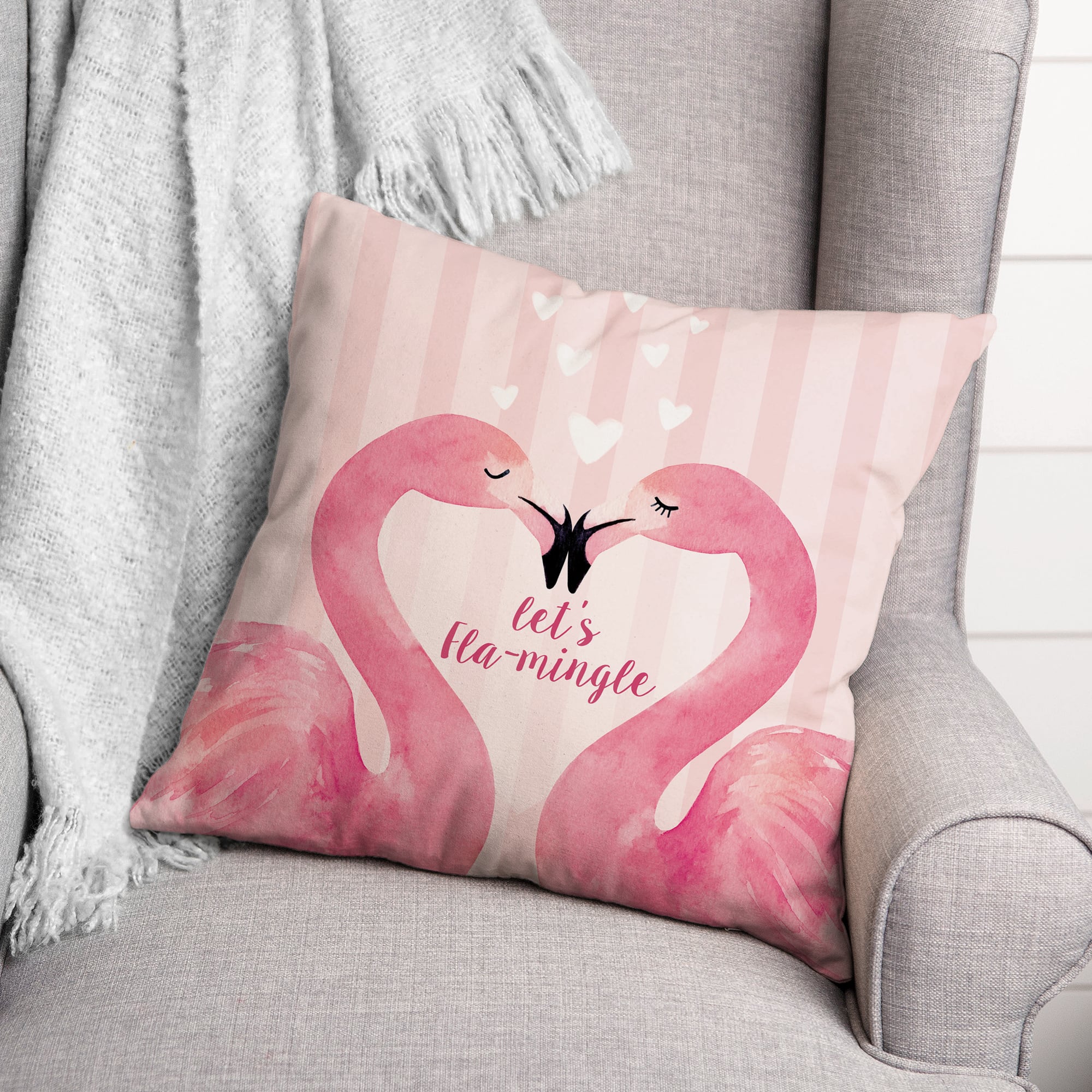 Let's Fla-Mingle Valentine's Throw Pillow