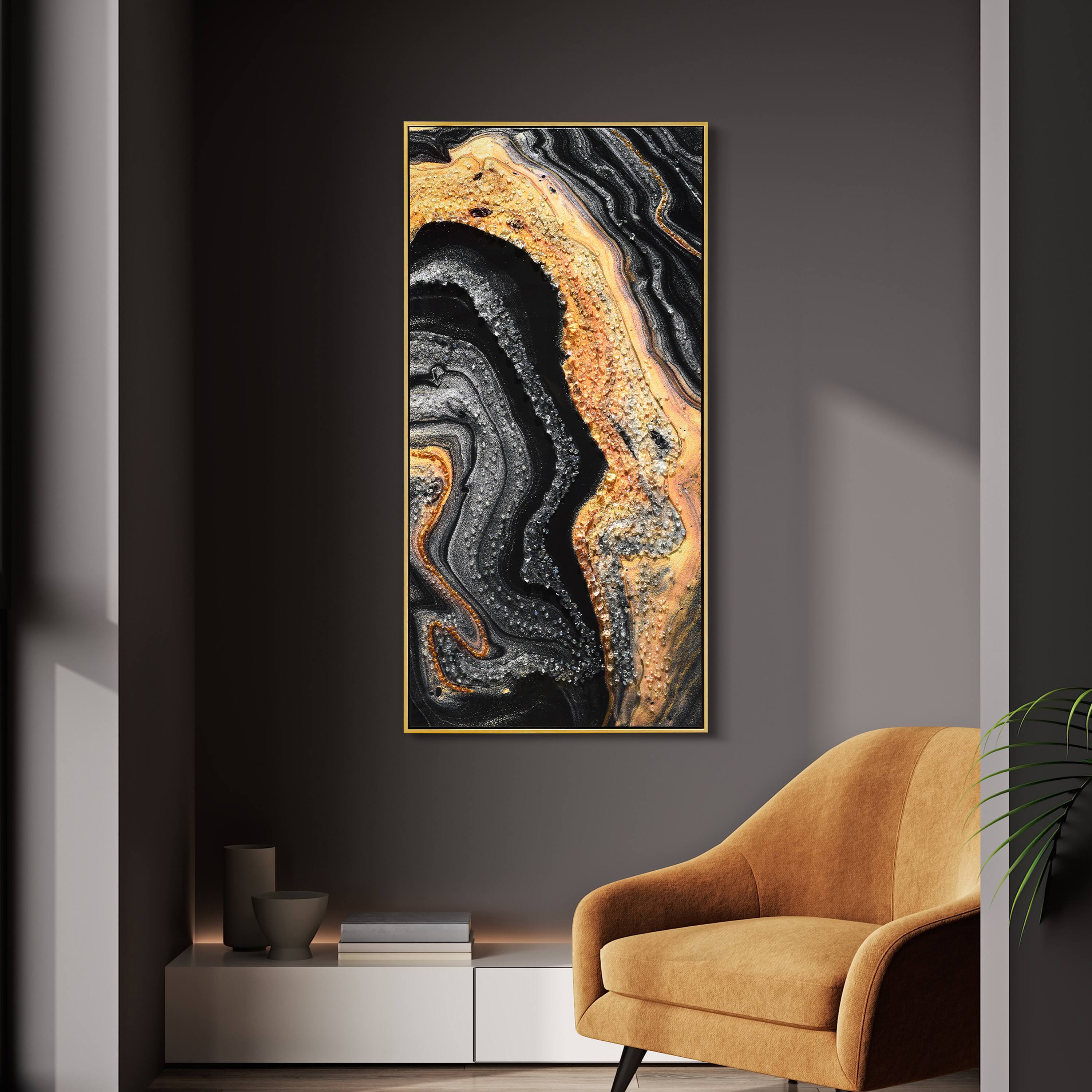 Empire Art Direct Arte De Crystallus 24" x 48" Golden Veins IV Epoxy Coated Wrapped Framed Glossy Abstract Canvas Wall Art