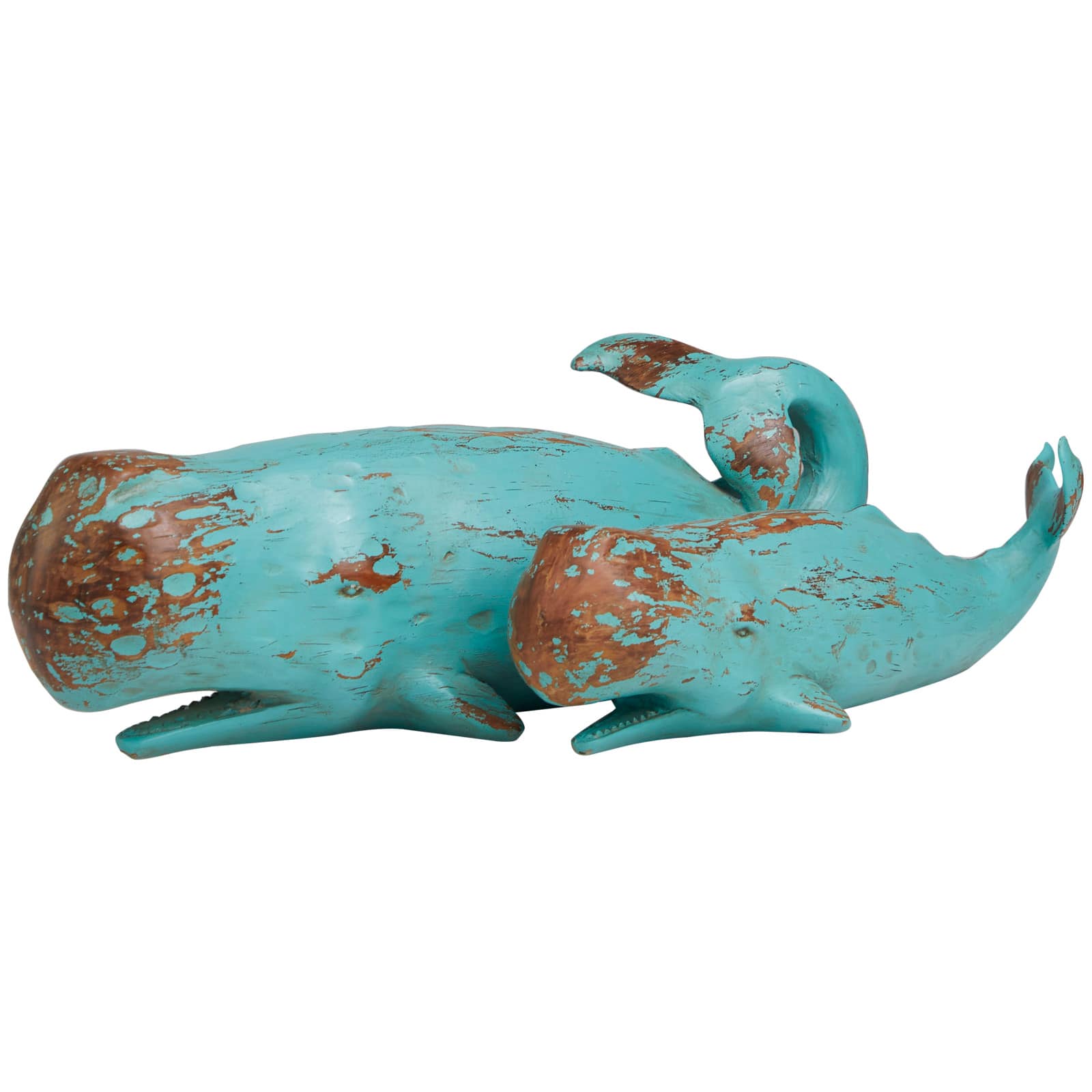 Teal Polystone Distressed Whale Sculpture Set