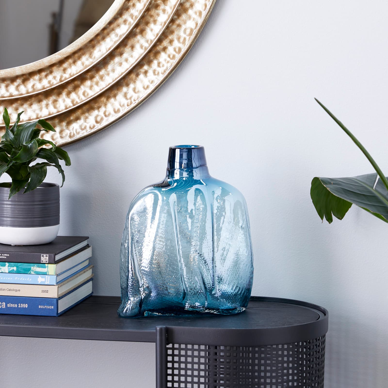 12" Blue Modern Style Glass Bottle Vase