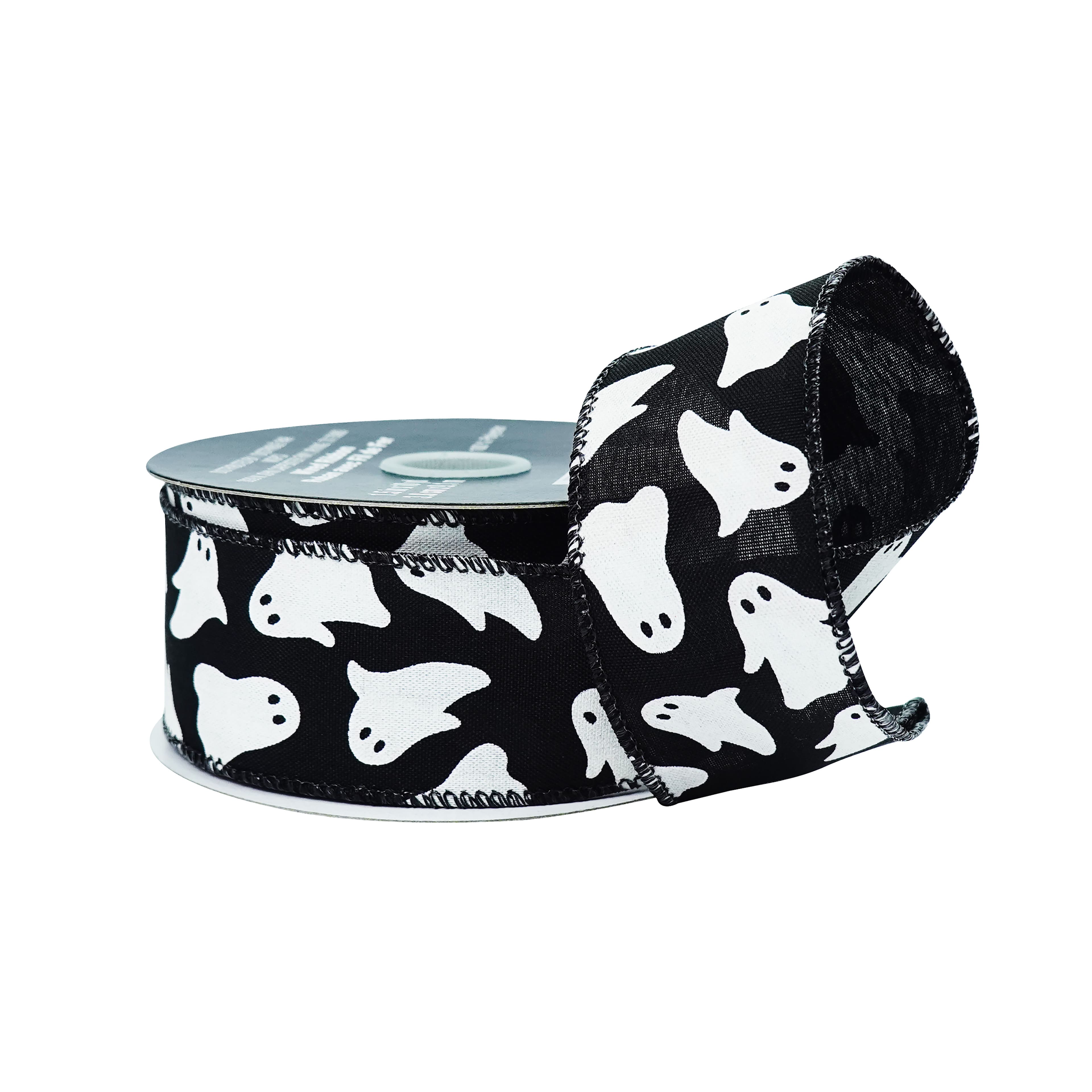 Michaels, 1.5" x 10yd. Glow-in-the-Dark Ghosts Wired Pongee Ribbon by Celebrate It® – Category: Halloween Ribbon