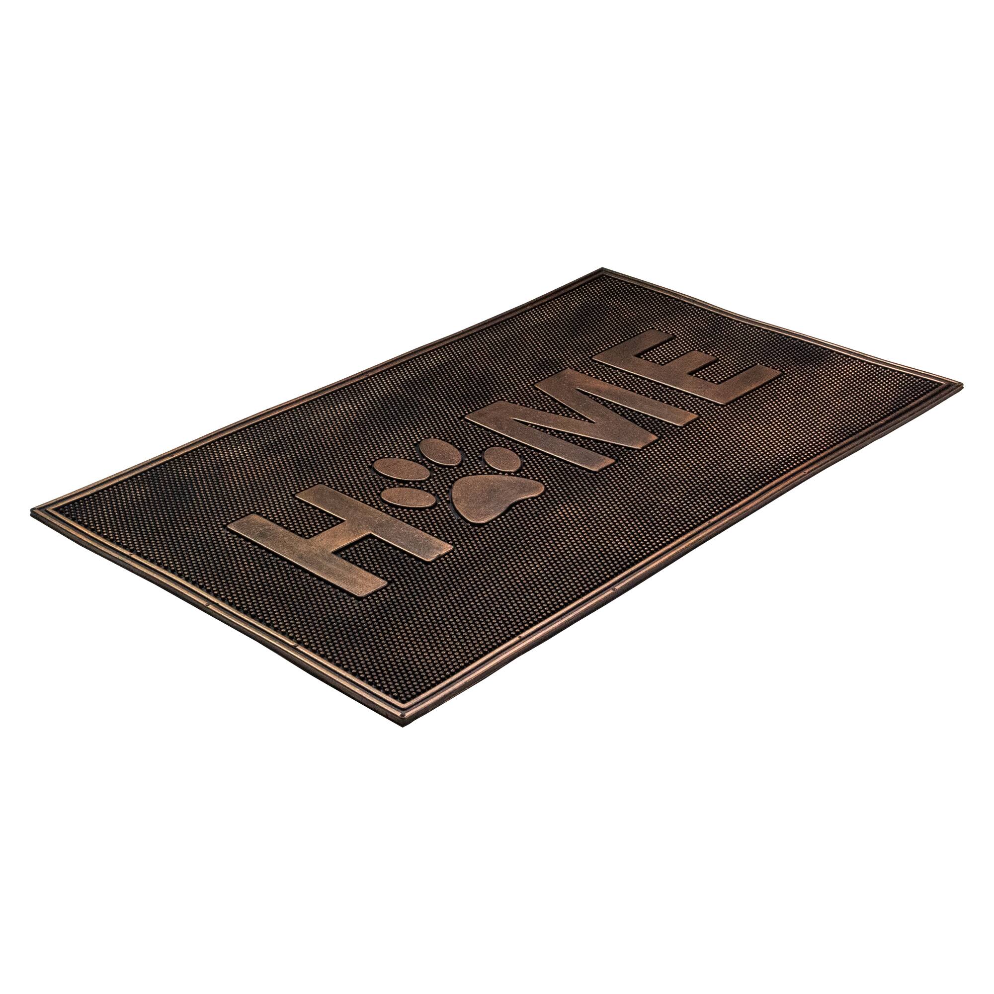 30" x 18" Brown & Gold Home Paw Print Rubber Doormat