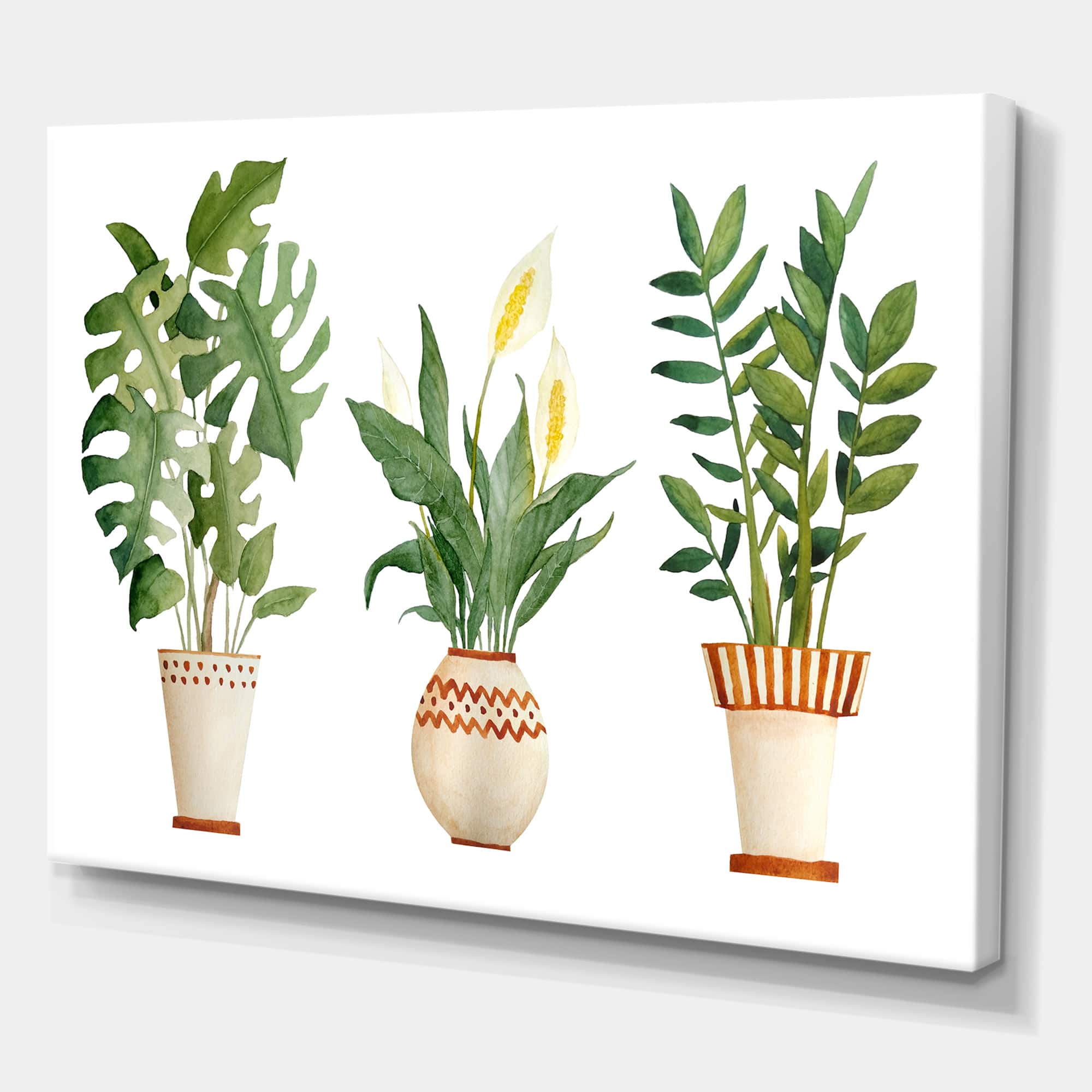 Designart - Houseplant Monstera & Peace Lily In Terra Cotta - Farmhouse Canvas Wall Art Print