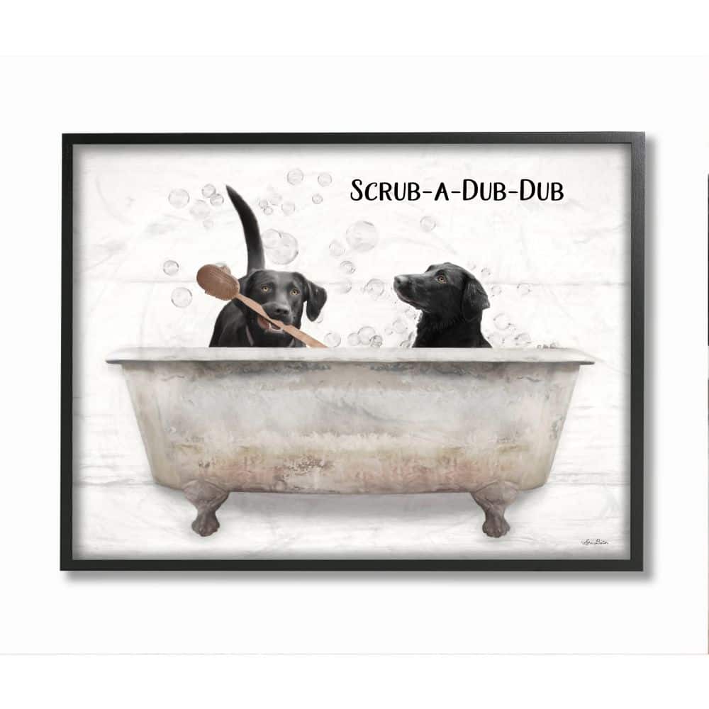 Stupell Industries Scrub a Dub Dub Quote Family Pet Dog Bath in Black Frame Wall Art