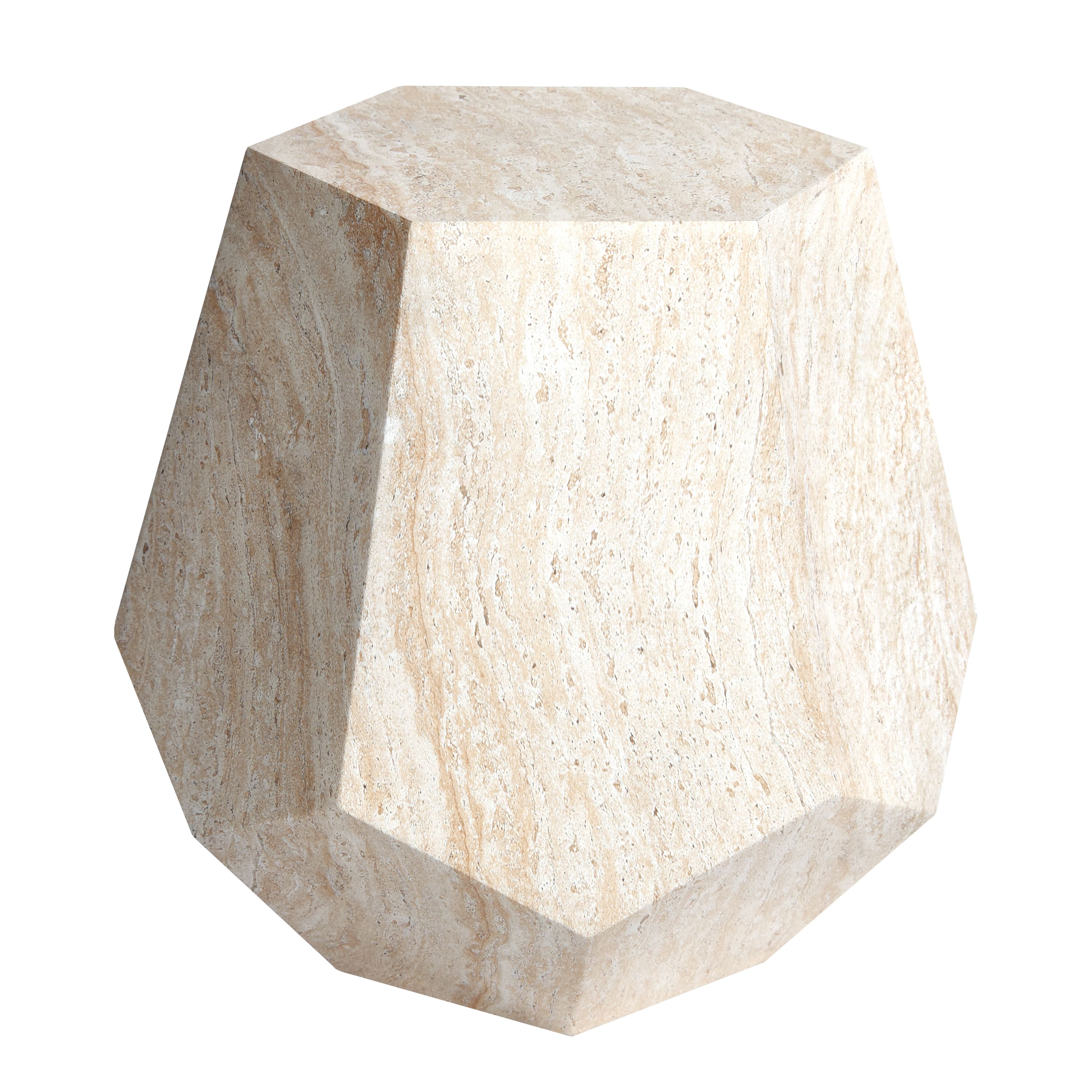 Empire Art Direct 20" Hexagonal Travertine Stone Finish MGO Side Accent Table