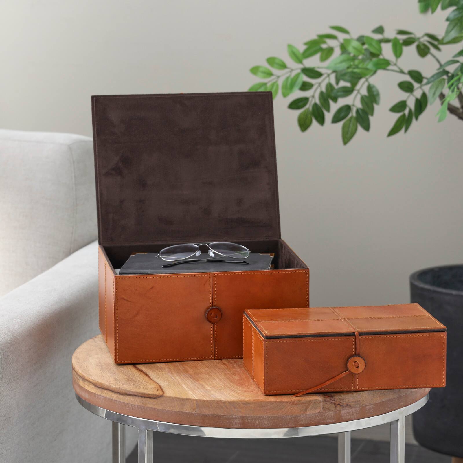 Leather Storage Box with Leather Loop Closure Set