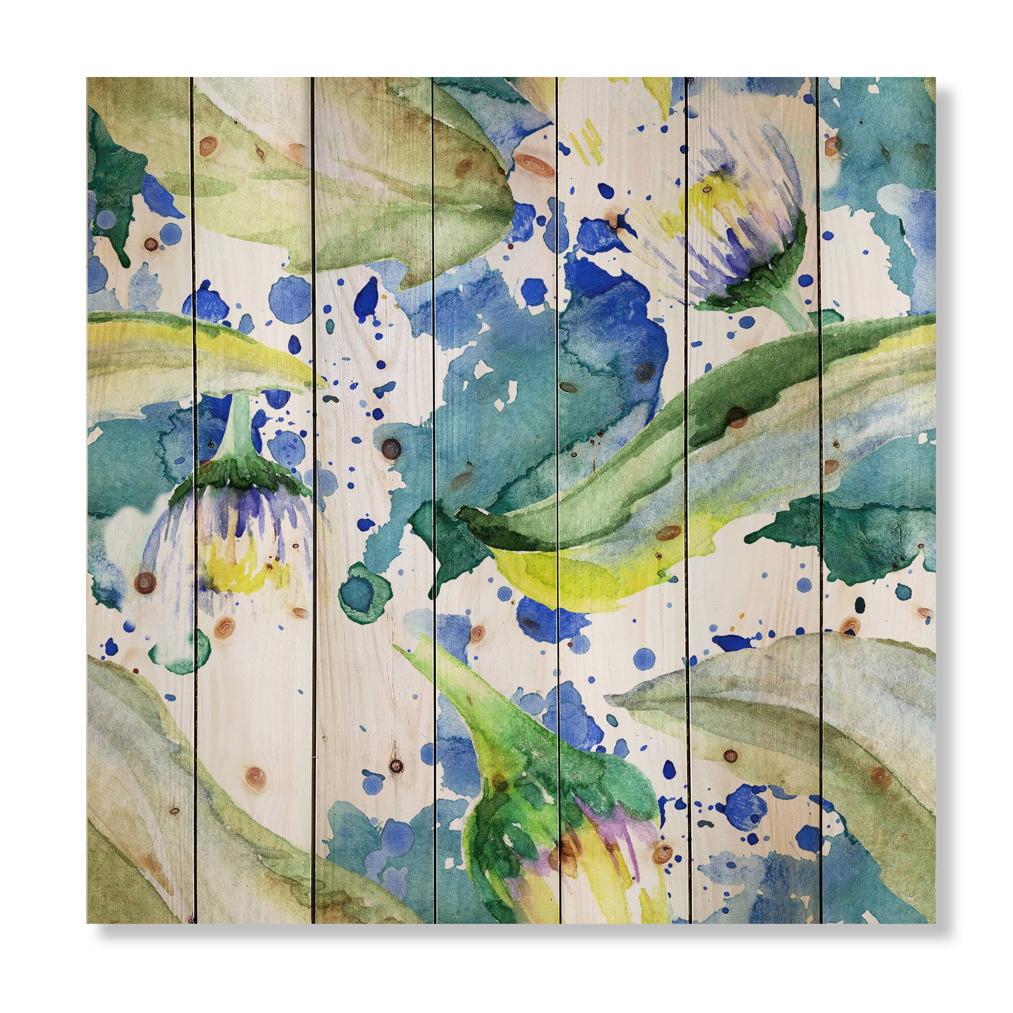 Designart - Daisy Flowers Aquarelle Impression I - Traditional Print on Natural Pine Wood