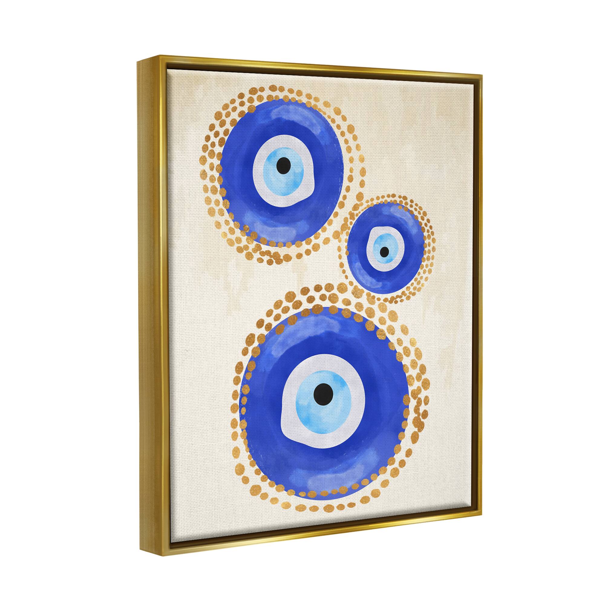 Stupell Industries Round Blue Evil Eye Pattern Dotted Detail Framed Floater Canvas Wall Art
