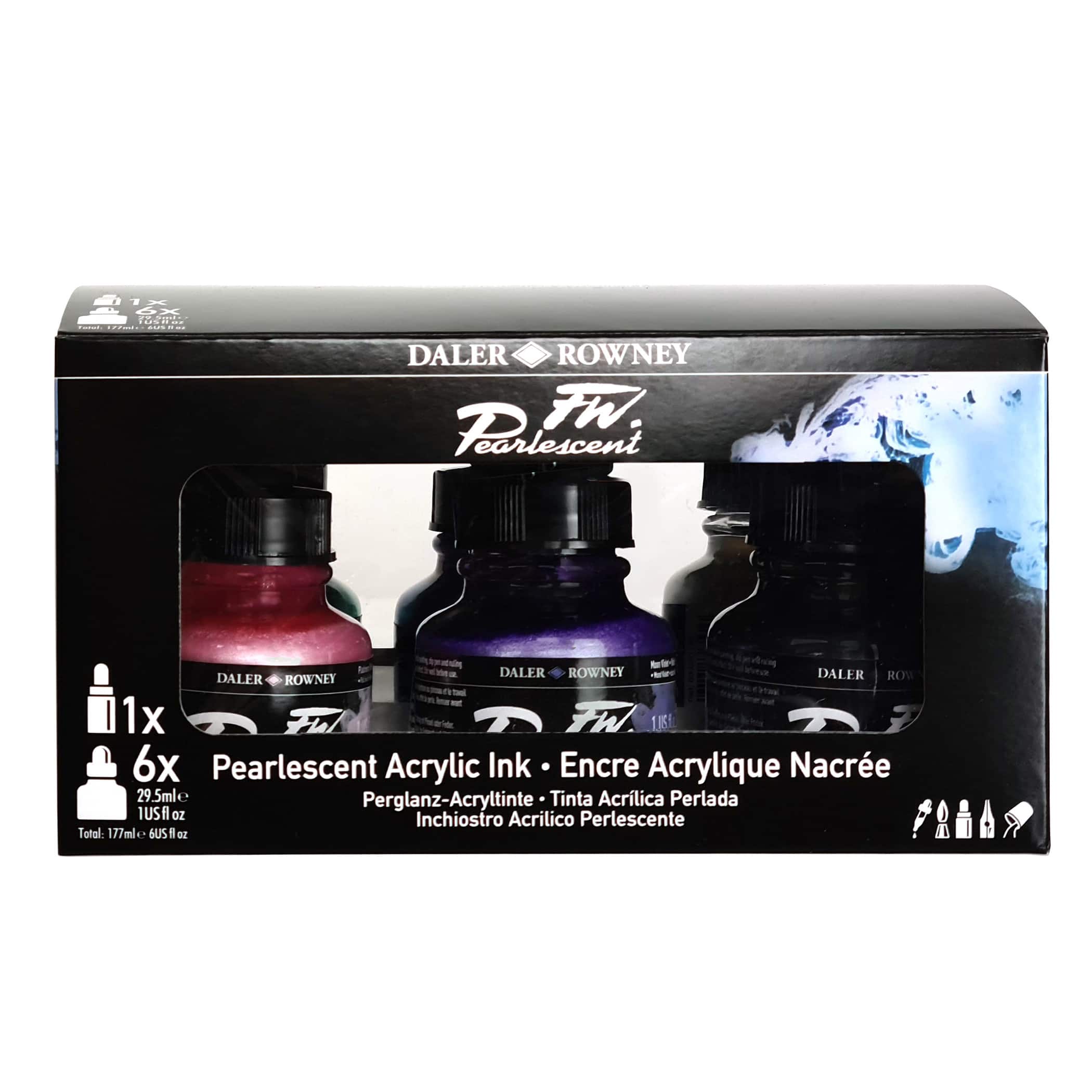 Daler-Rowney® FW Acrylic Ink Pearlescent Set with Empty Marker