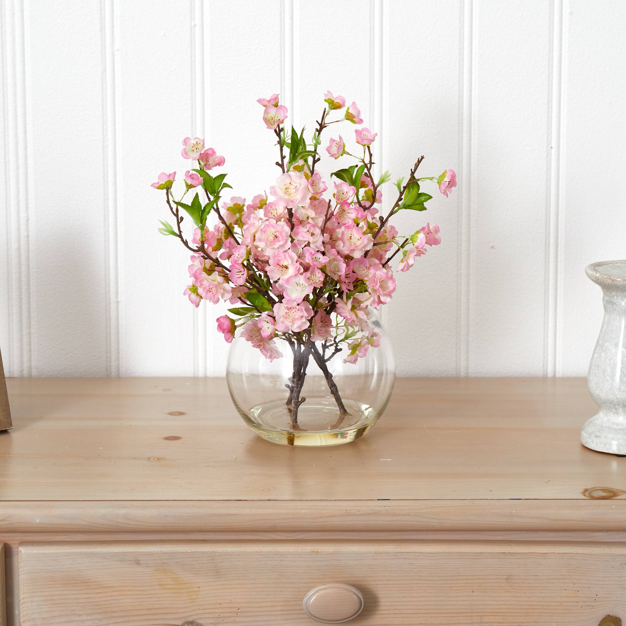 14" Cherry Blossom Arrangement in Glass Vase