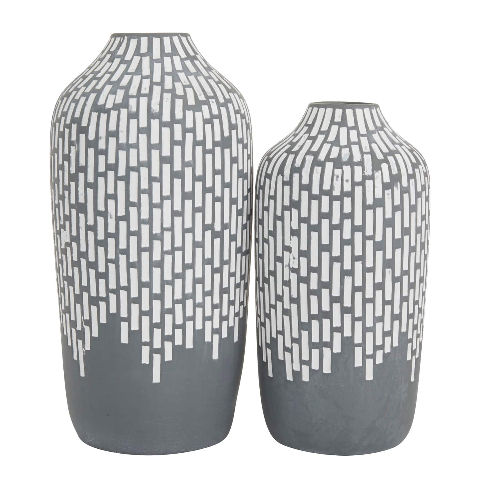 Set of 2 Gray Stoneware Modern Vases, 13" x 6" x 5"