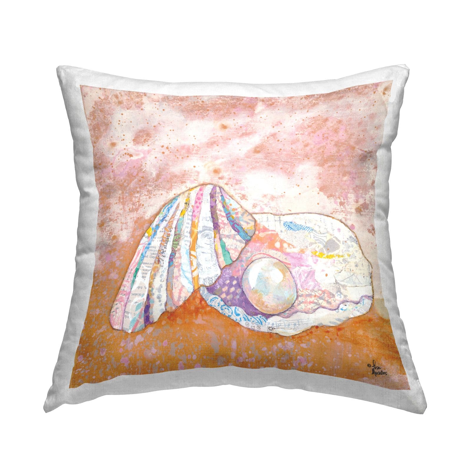 Stupell Industries Collaged Clamshell Pearl Nautical Beach Shore Throw Pillow, 18" x 18"