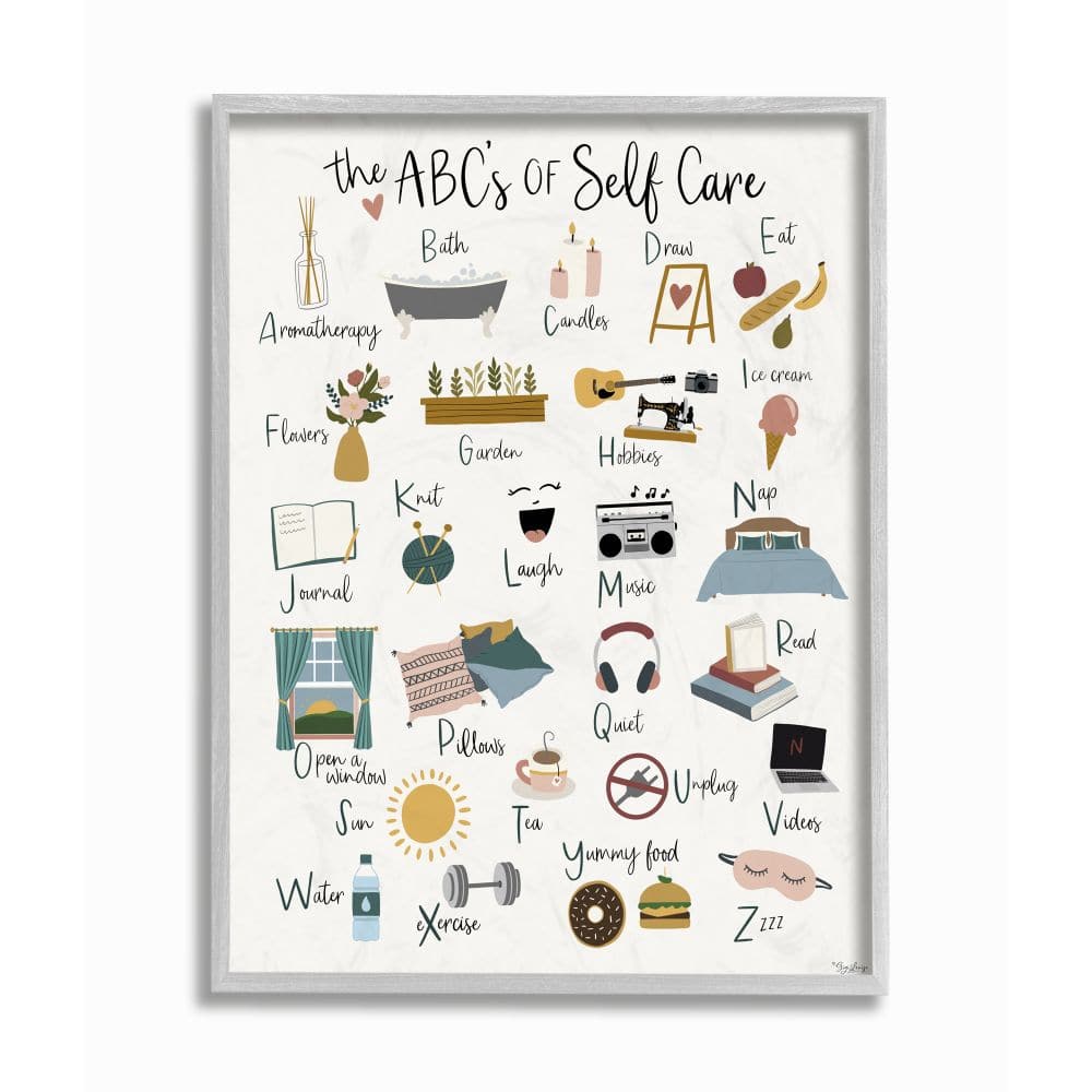 Stupell Industries ABCs of Self Care Wall Accent with Gray Frame