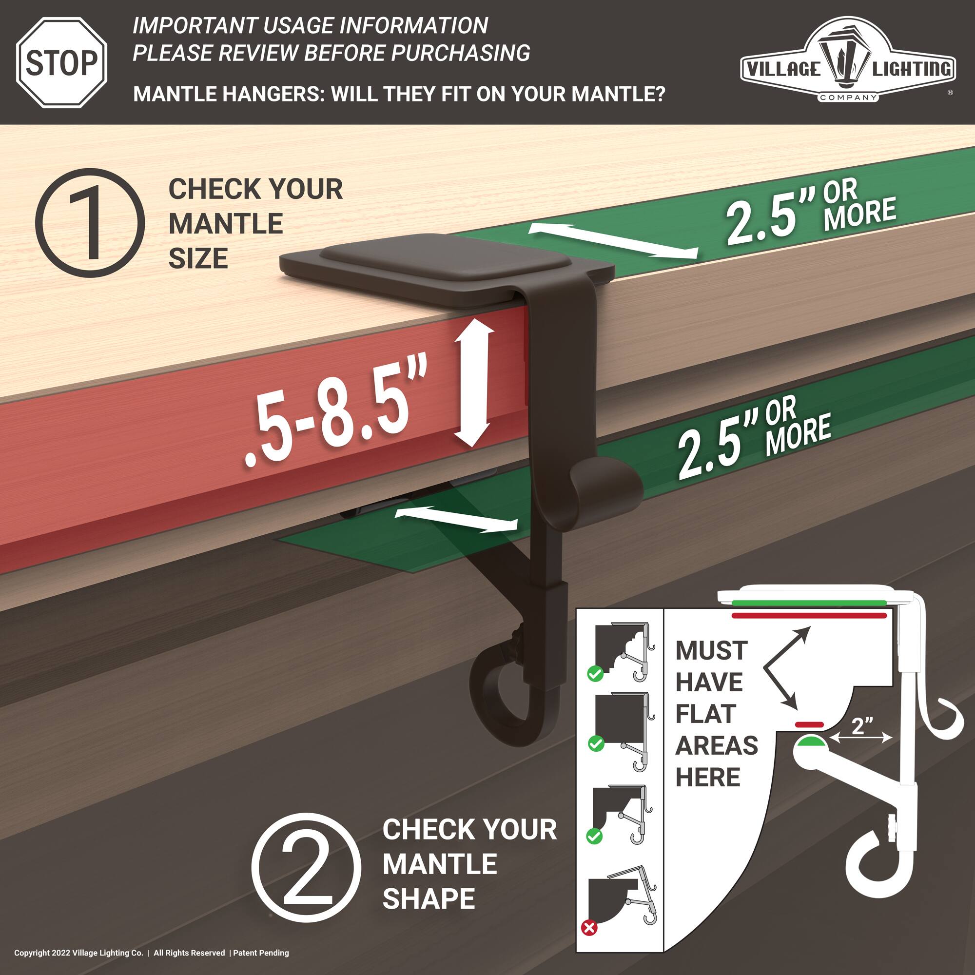 Village Lighting Mantel Garland & Stocking Hanger, 3ct.