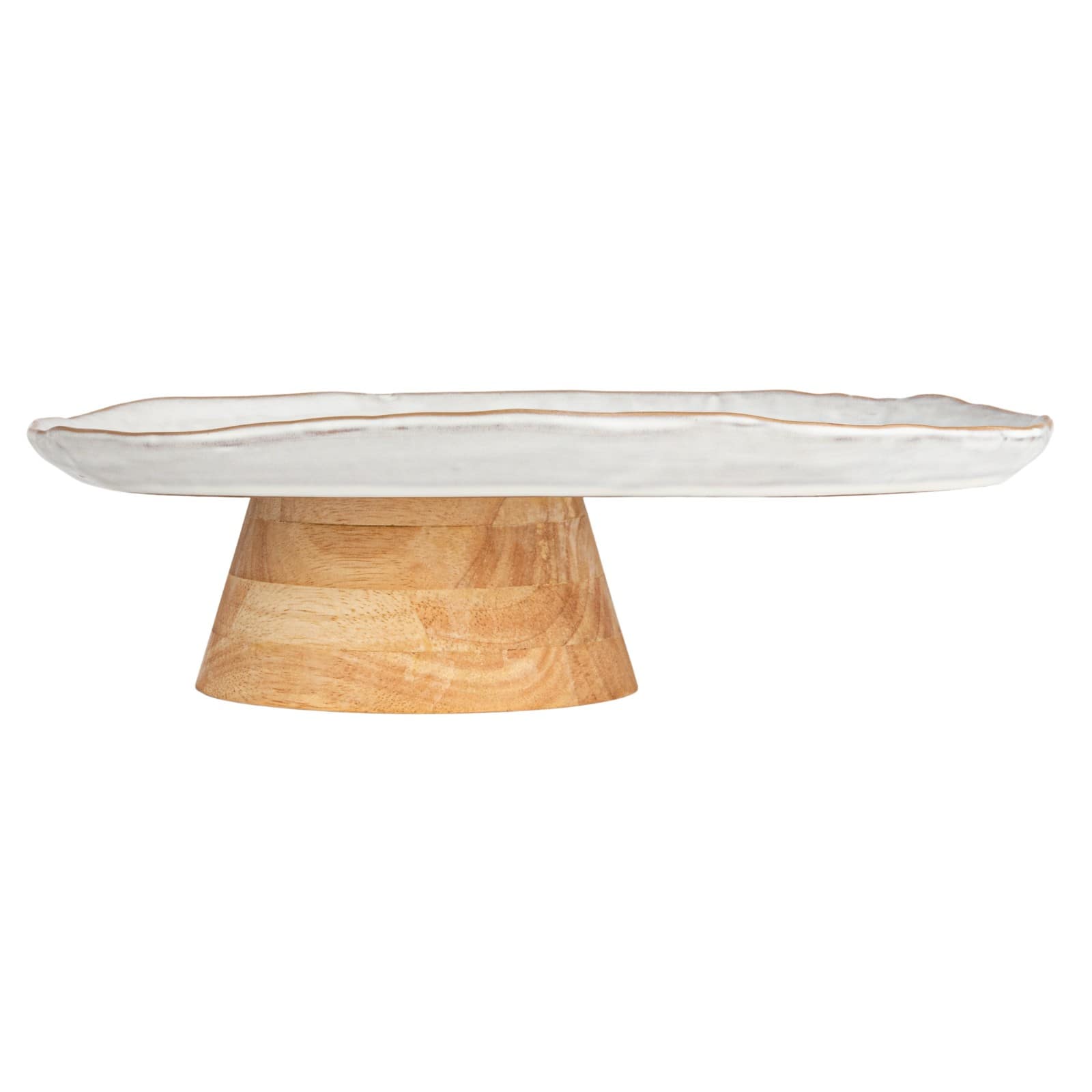 Hello Honey® 13.75" Acacia-Base White Stoneware Elegance Pedestal