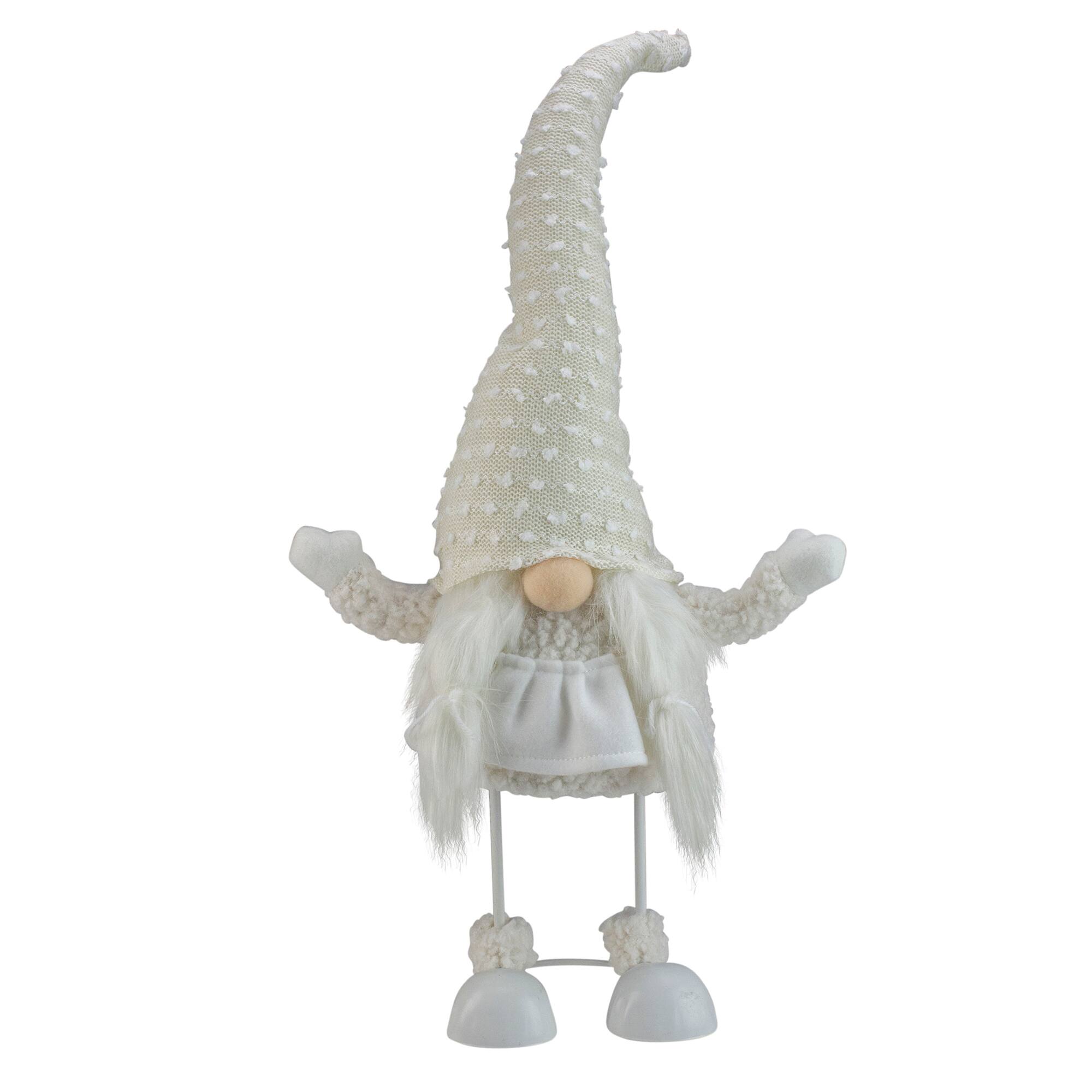 24.5" White & Beige Spring-Loaded Serena Christmas Gnome with Pigtails