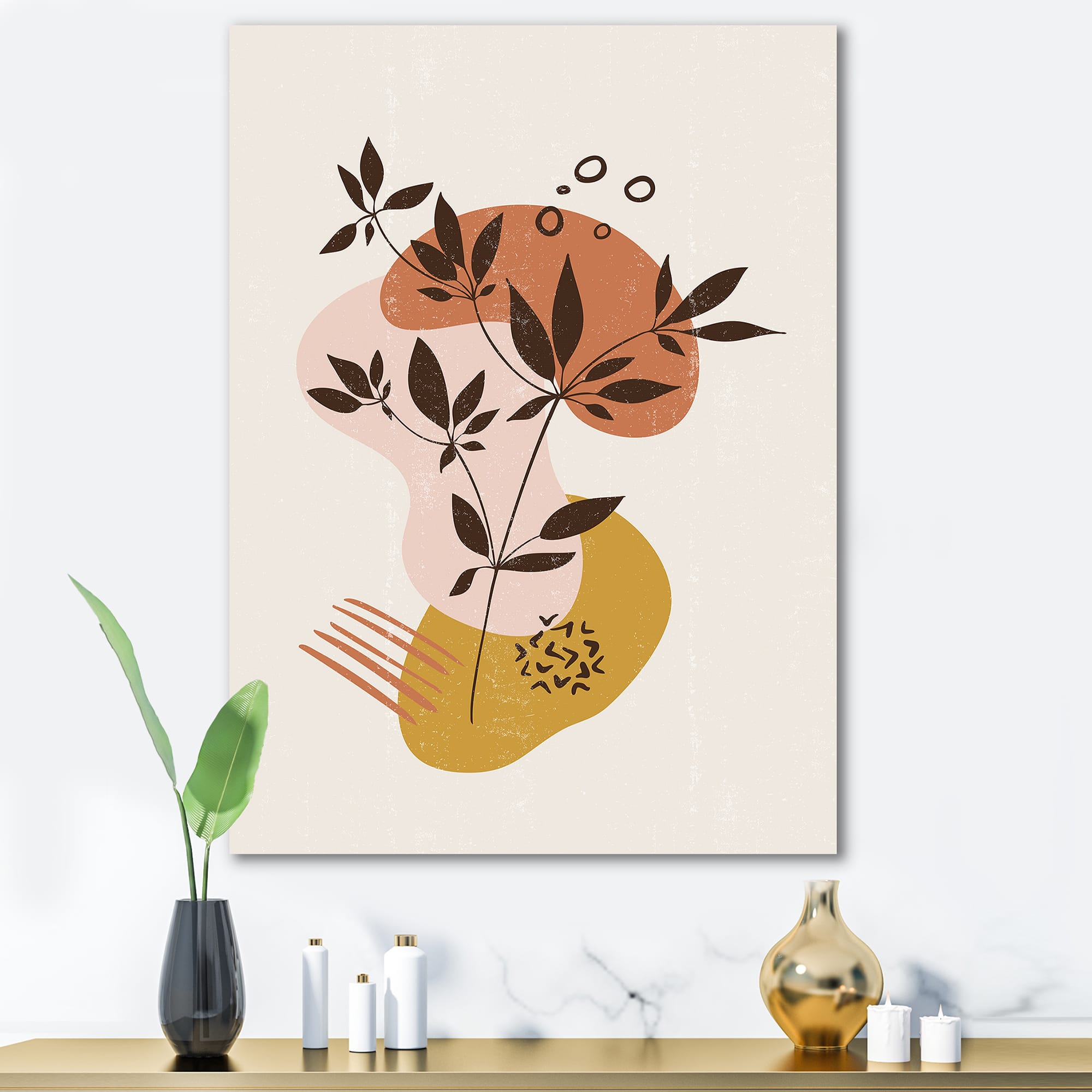 Designart - Vintage Plant With Minimalist Shapes II - Modern Canvas Wall Art Print