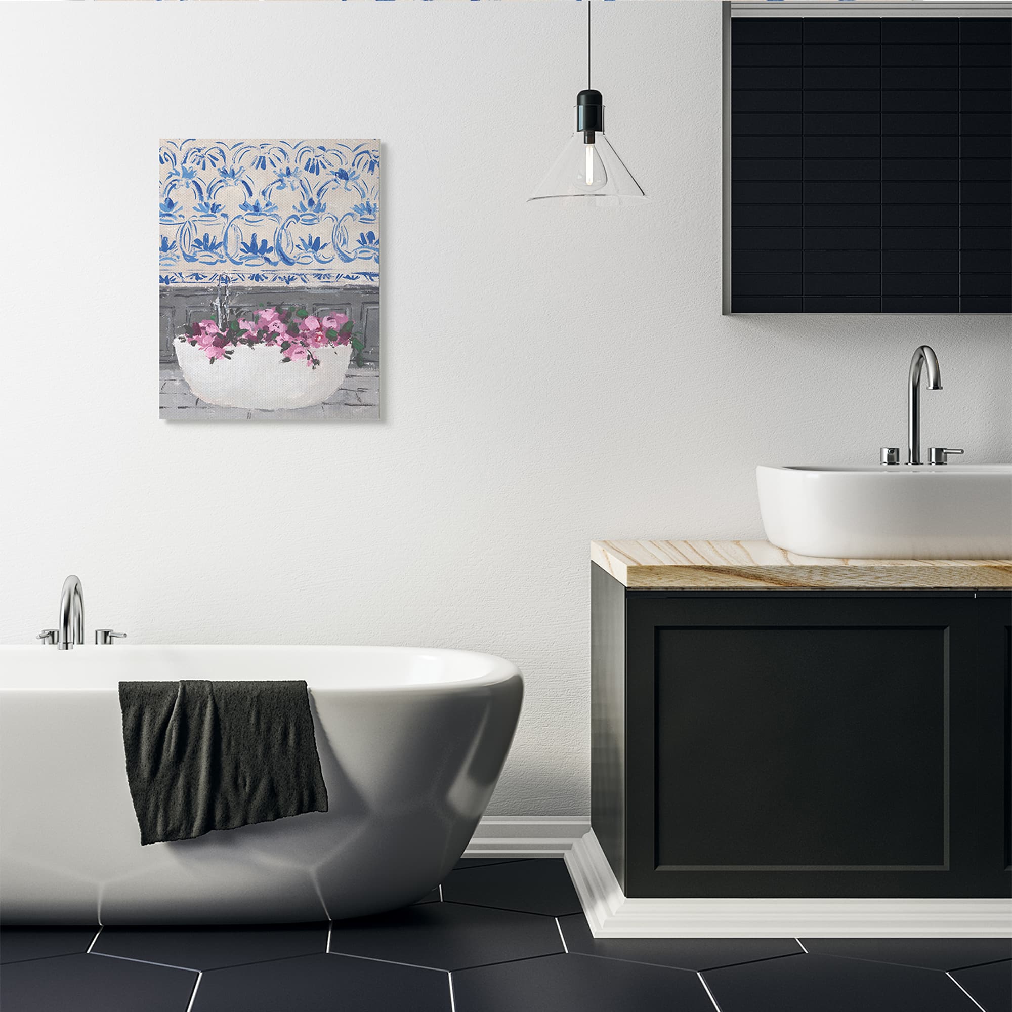 Stupell Industries Flowers Bath Tub Pink & Blue Canvas Wall Art