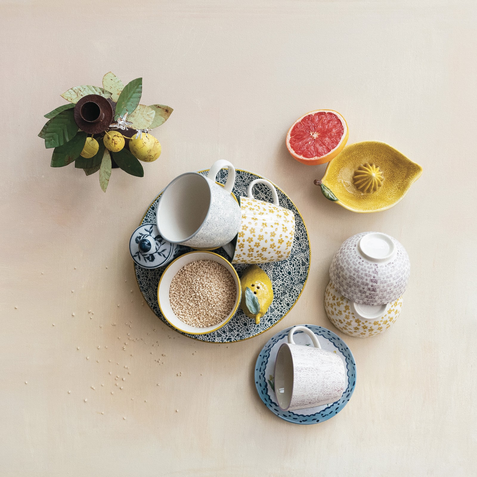 Hello Honey® 5" Flower Print Stoneware Mug Set