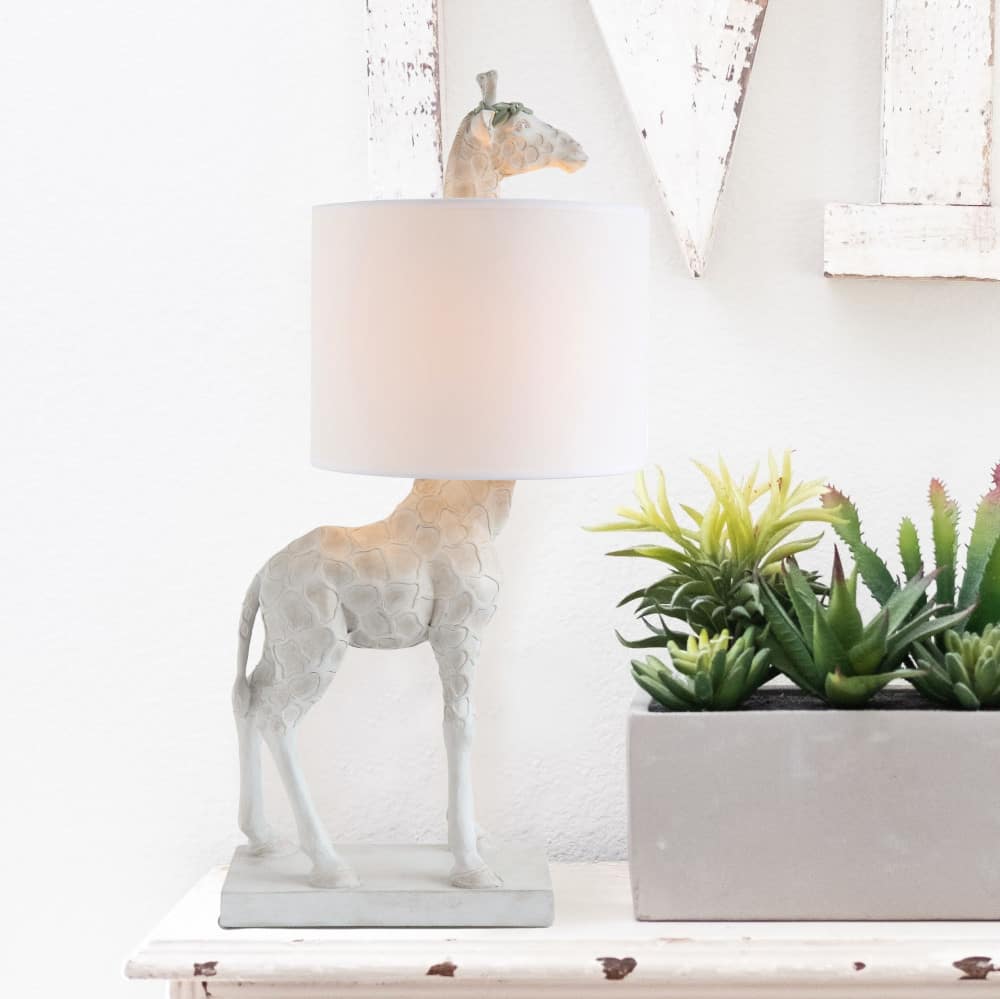 Hello Honey® 28" White Resin Giraffe Table Lamp with Linen Shade