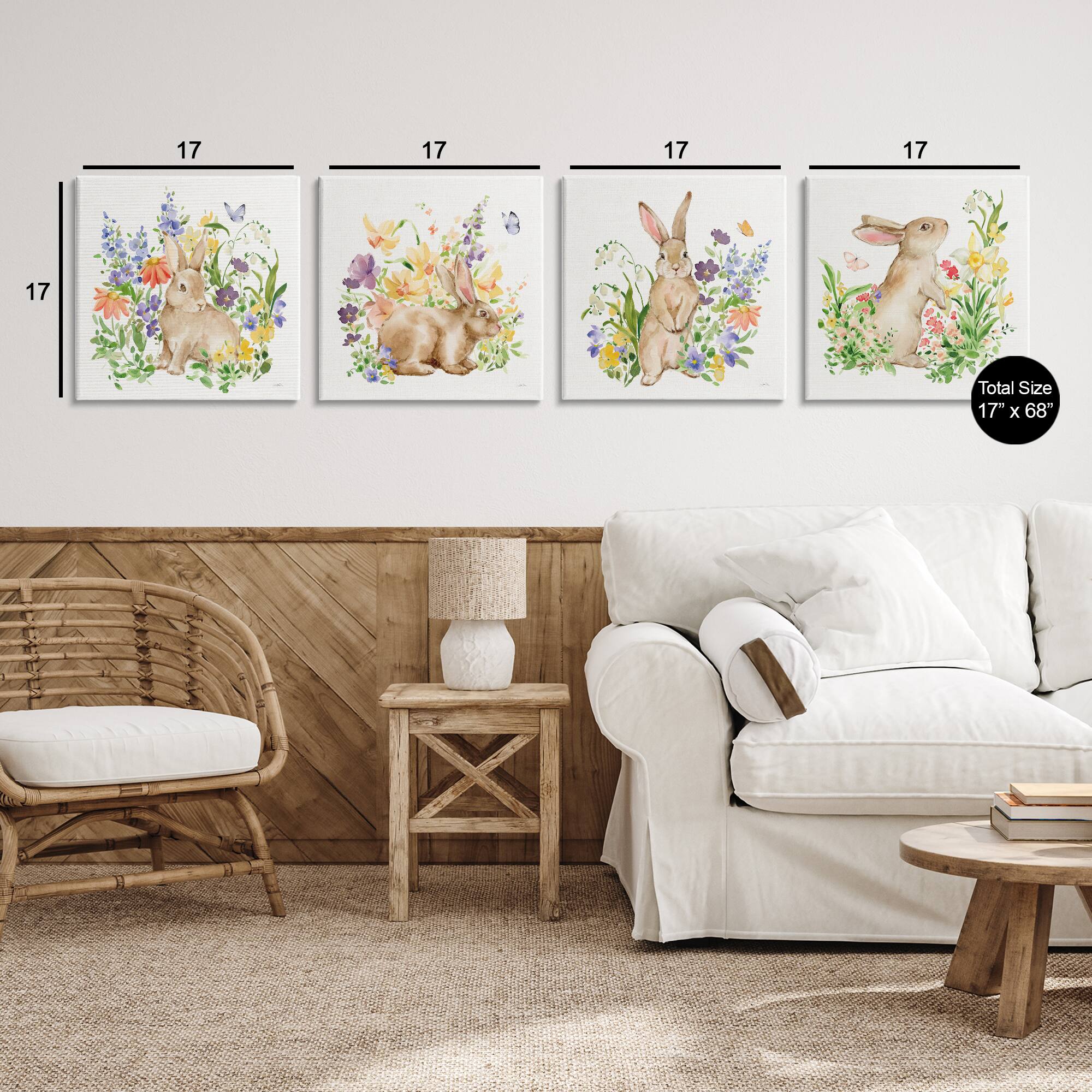 Stupell Industries Celebrate Spring Floral Bunnies Canvas Wall Art Set