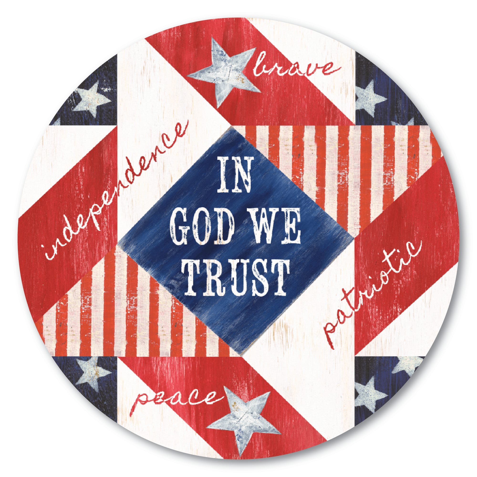 Courtside Market® Celebrate 250™ Wounded Warrior Project® Patriotic Quilt Circular Wood Décor