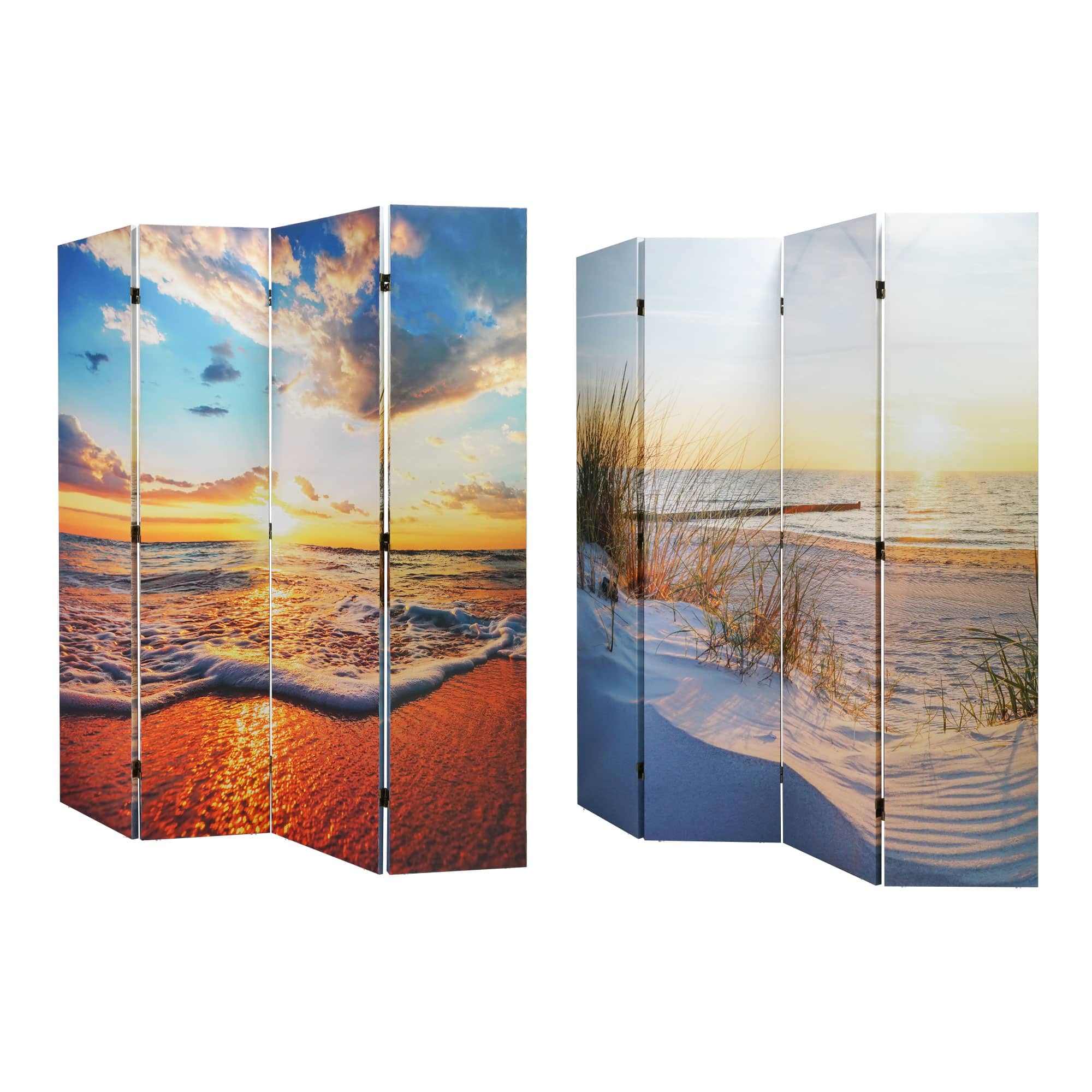 American Art Decor™ 6ft. Double-Sided 4-Panel Baltic Sea Beach Sunrise Portable Canvas Privacy Screen