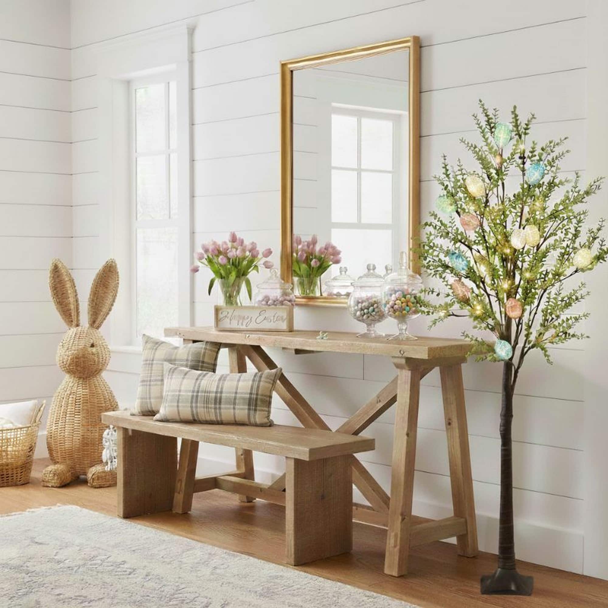 4ft. Pre-Lit Artificial Easter Egg Twig Tree with Greens and 48 Warm White LED Lights